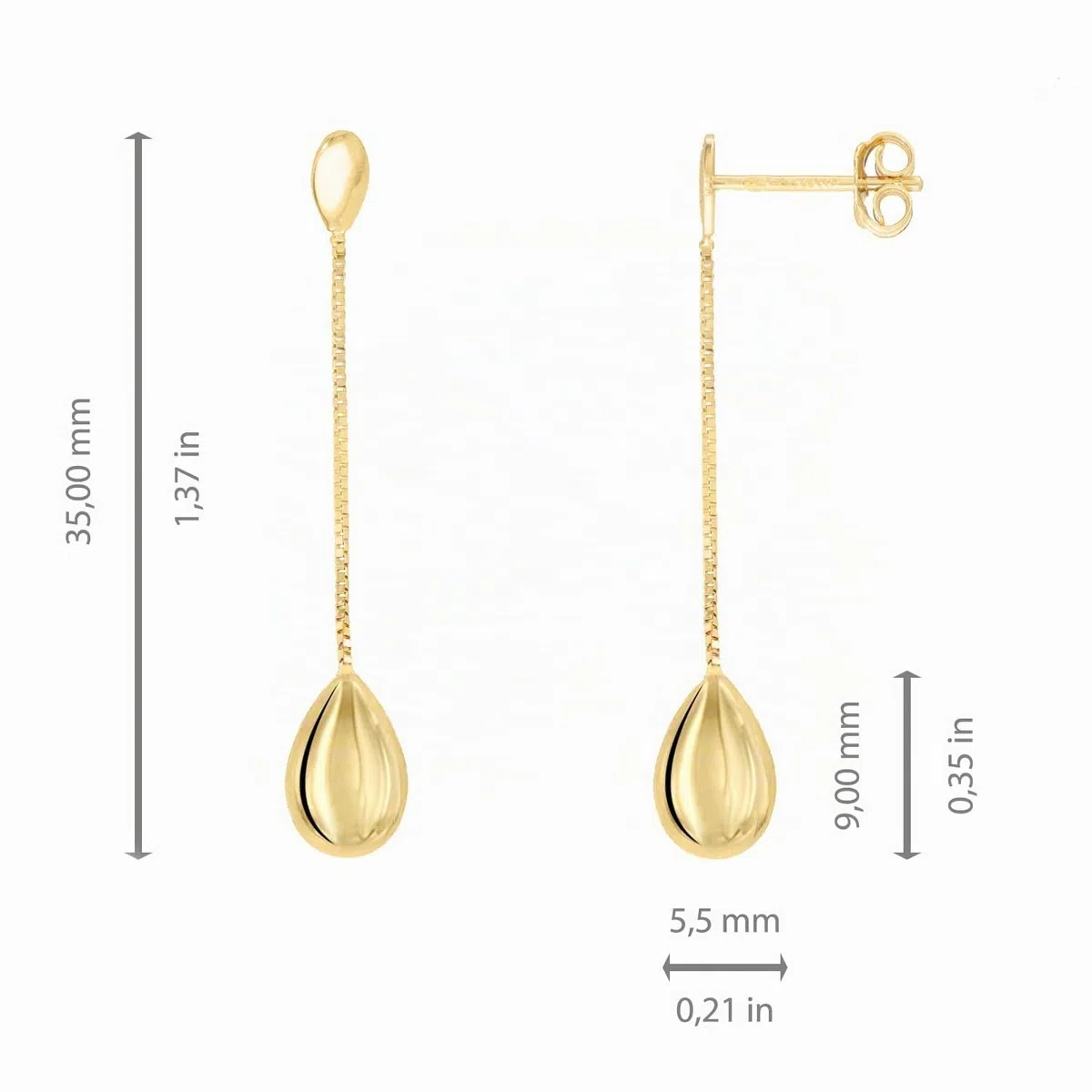 Lucchetta - Pendientes de Oro 18k Largos Elegantes - Amarillo