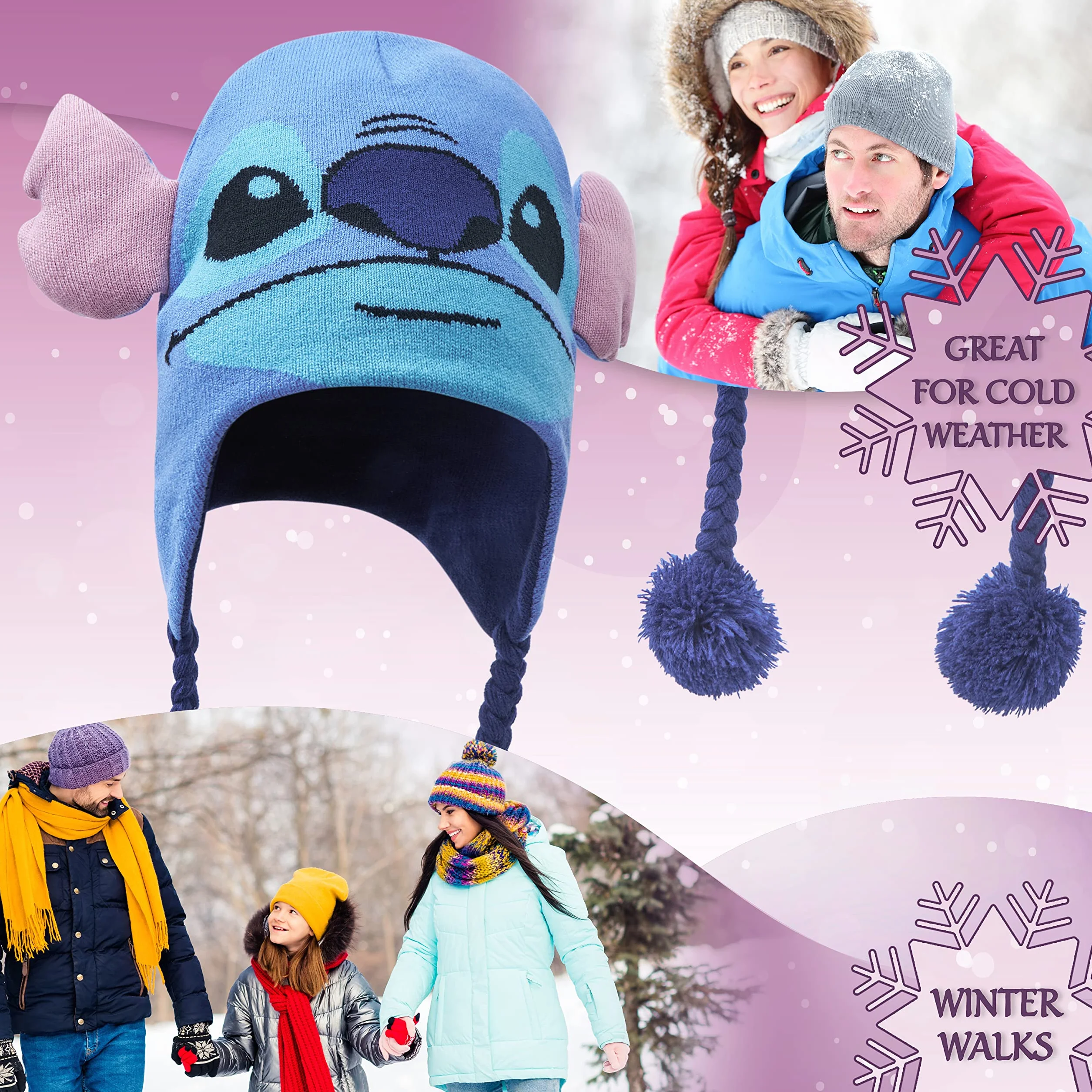 Disney Stitch Accesorios de Invierno Set de 1, 2 o 3 Piezas para Niñas, Gorro Niña Guantes Invierno Bufanda, Regalos Niños