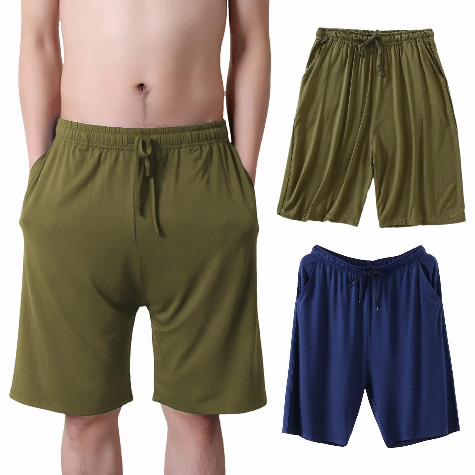 Hombre Tallas Grandes Pack de 2 Pantalones Cortos de Pijama Elástico Ligero Pantalones Cortos para Dormir en Casa con Bolsillos S-6XL