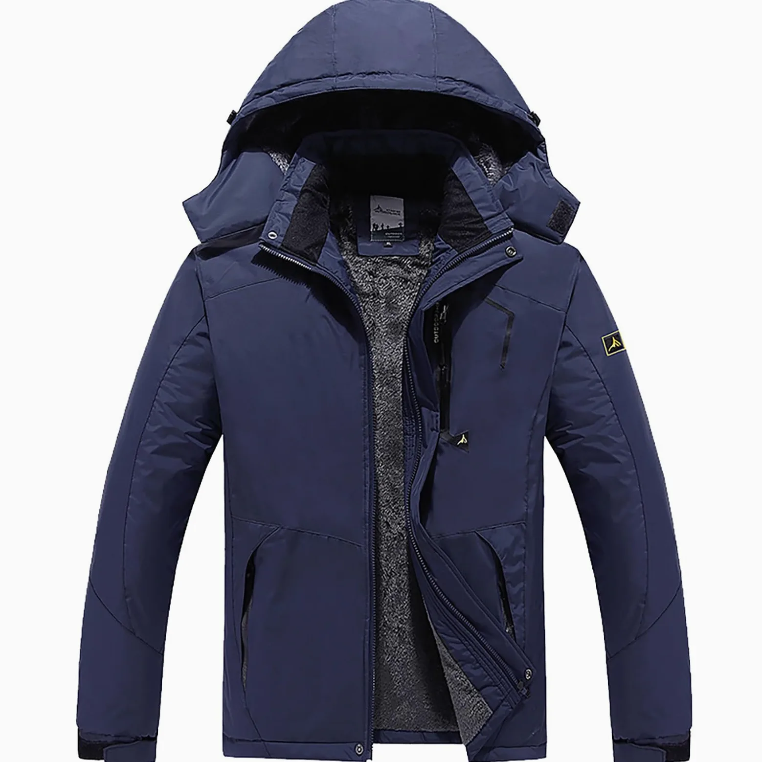 Chubasquero grueso para hombre, cortavientos para hombre, con cremallera completa, chaqueta de softshell transpirable, chaqueta funcional con capucha separable, chaqueta cortavientos cálida