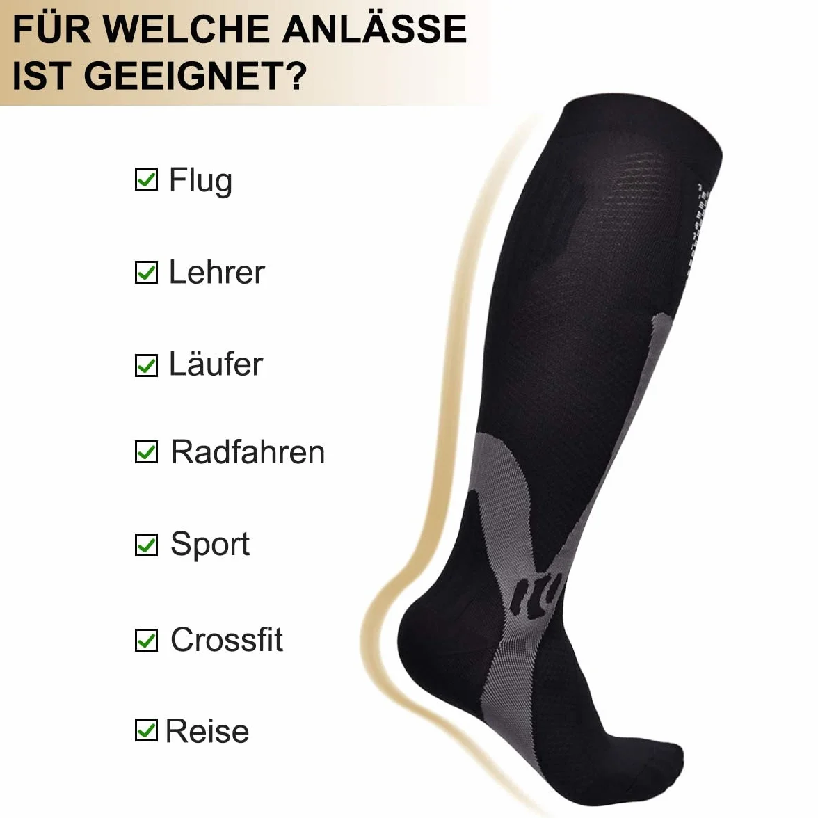 Medias de Compresión para Hombre, Calcetines de Soporte Elástico para Deportes Viajes Fitness