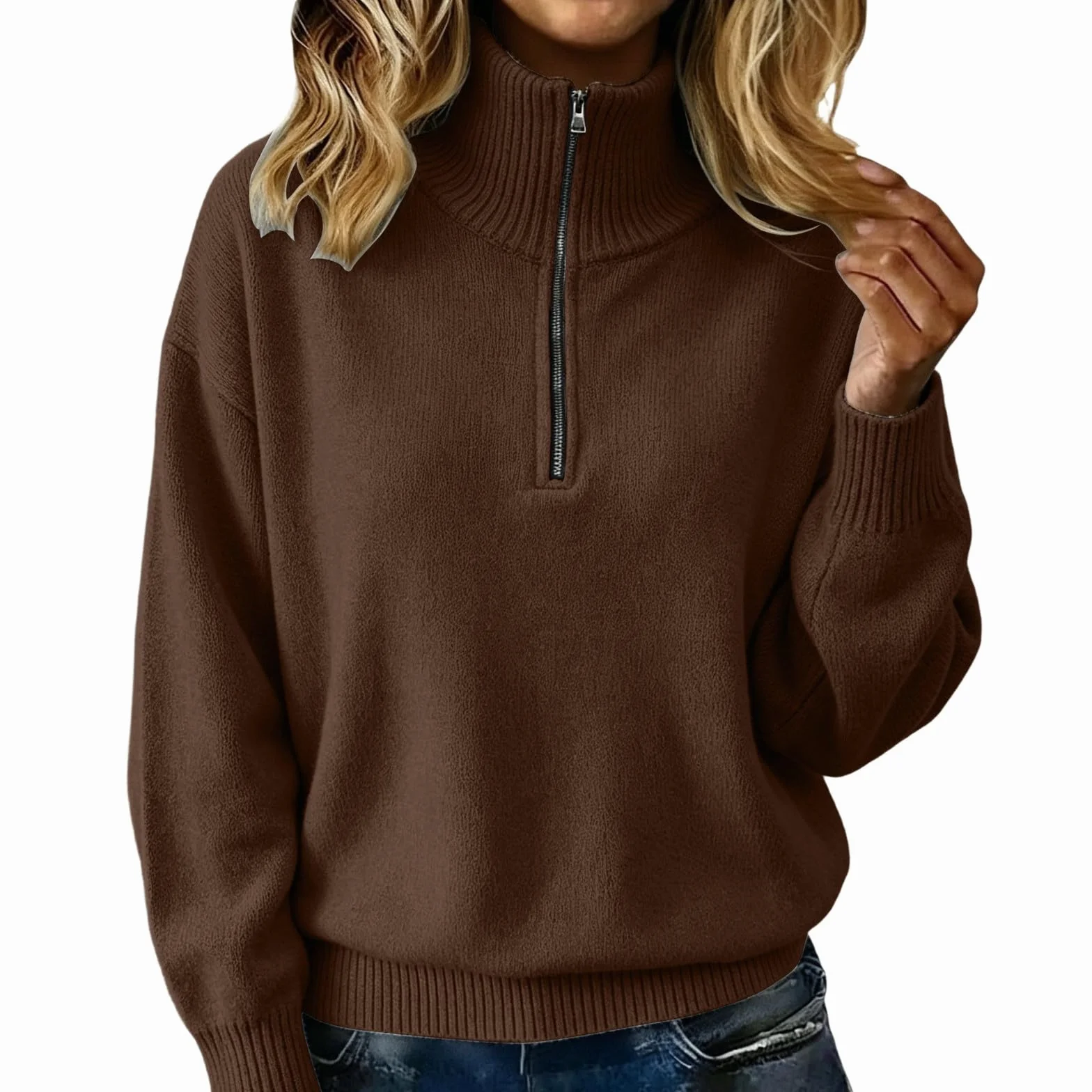 Cárdigan de Punto con Cremallera Frontal para Mujer, Manga Larga, Color Liso, Estilo Casual, de Corte Relajado, Tipo Chaqueta, Bolsillos, Ideal para superponer en otoño, Amplio
