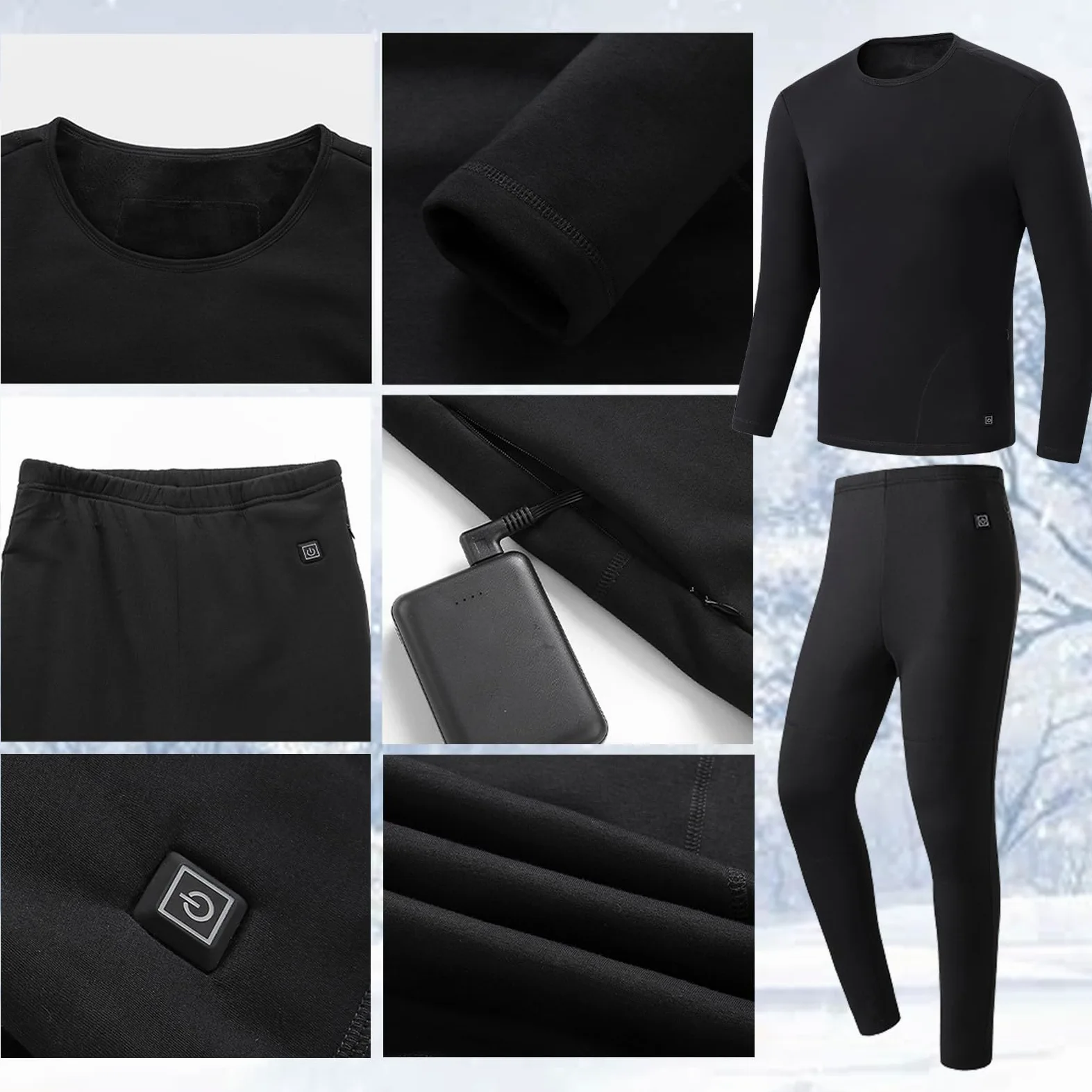 Ropa Interior Térmica para Hombre Y Mujer, Conjunto De Pantalones con Batería, Capa Base Térmica para Invierno, Deportes Al Aire Libre