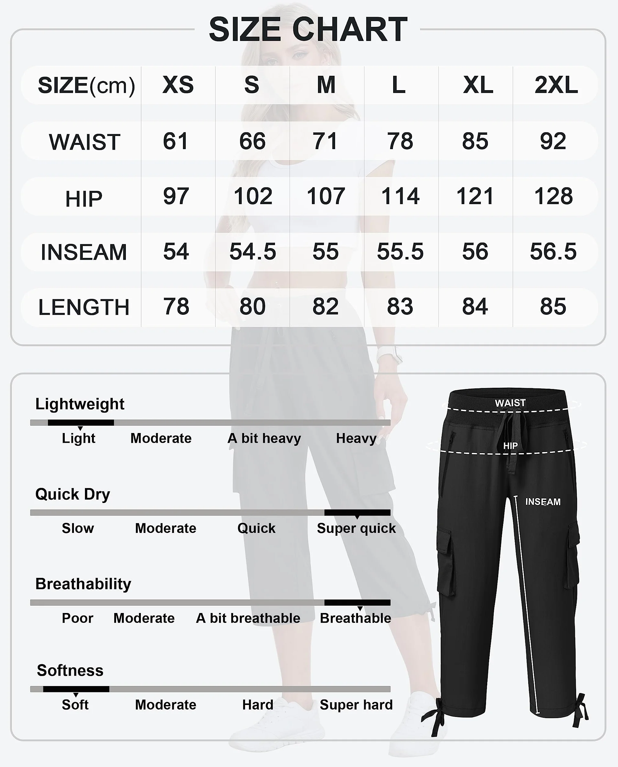 MoFiz Pantalones Cargo Mujer Capri 3/4 Largo Ligero Verano Outdoor Senderismo Transpirable Bolsillo Cremallera