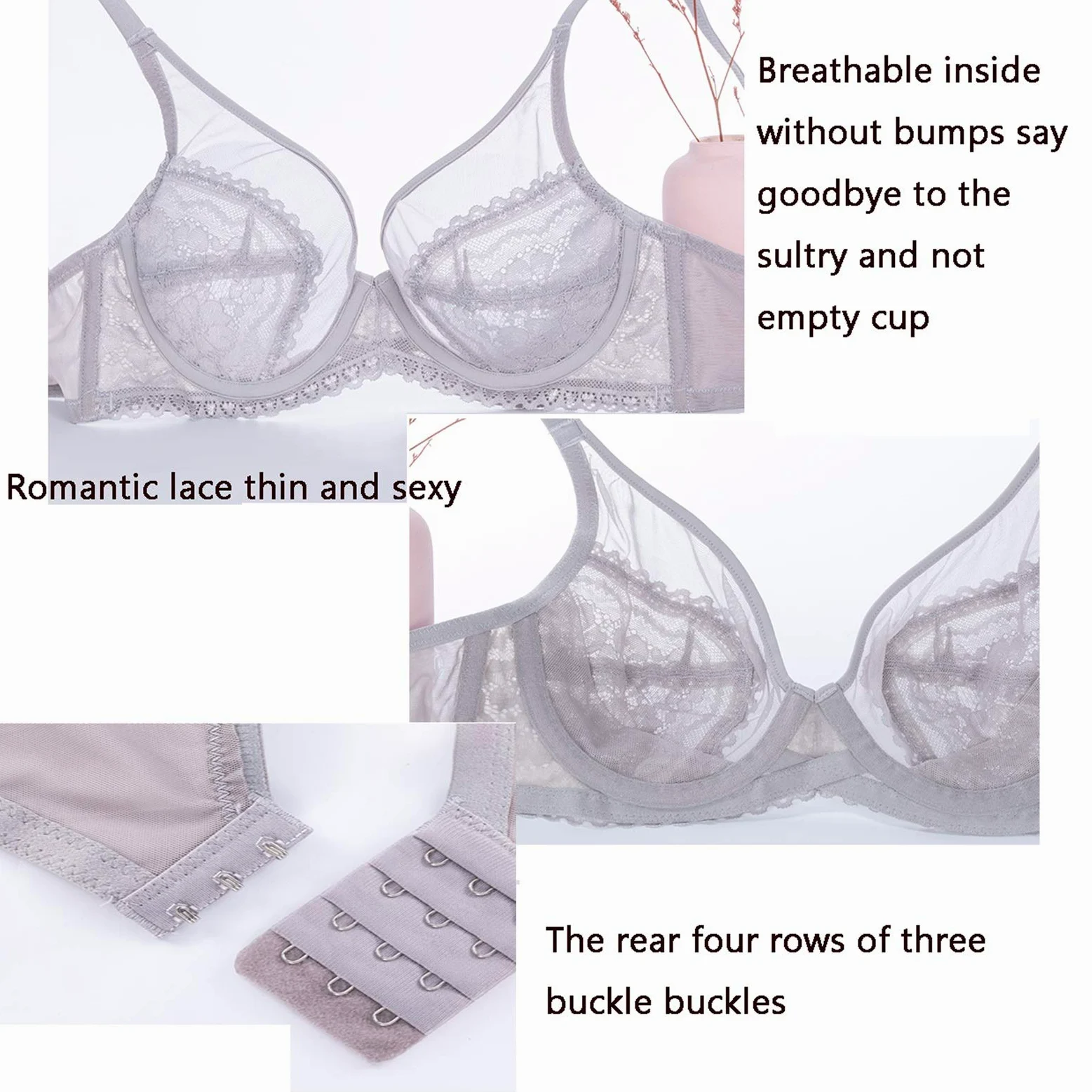 Brasier Minimizer para mujer, sin forro con aros, figura completa de encaje ultrafino, talla grande, cobertura completa sin acolchar