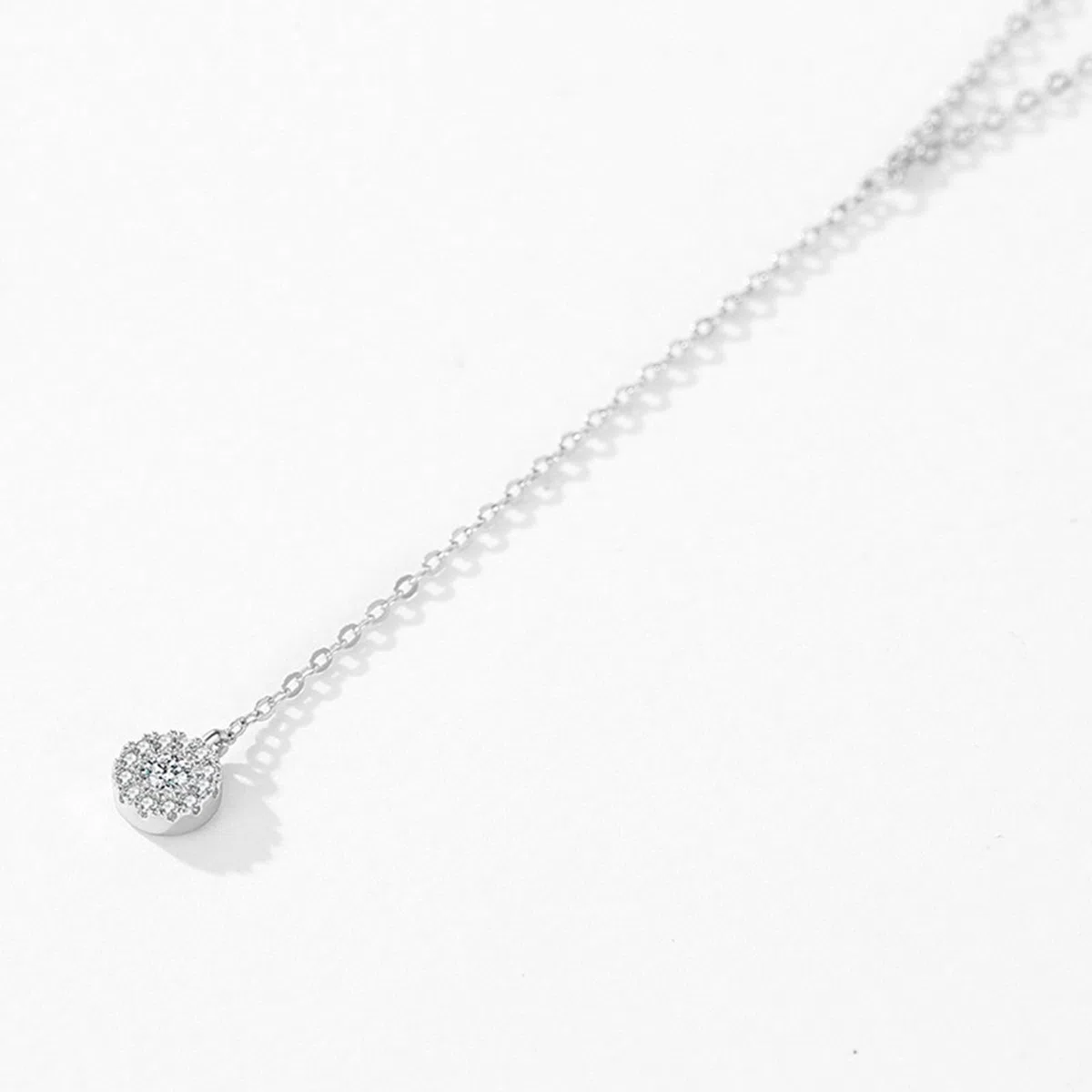 Collar para mujer, joyería de moda, collar de cadena en Y de oro blanco de 9K/14K/18K con colgante redondo de moissanita, cadena alargada: 40+5cm