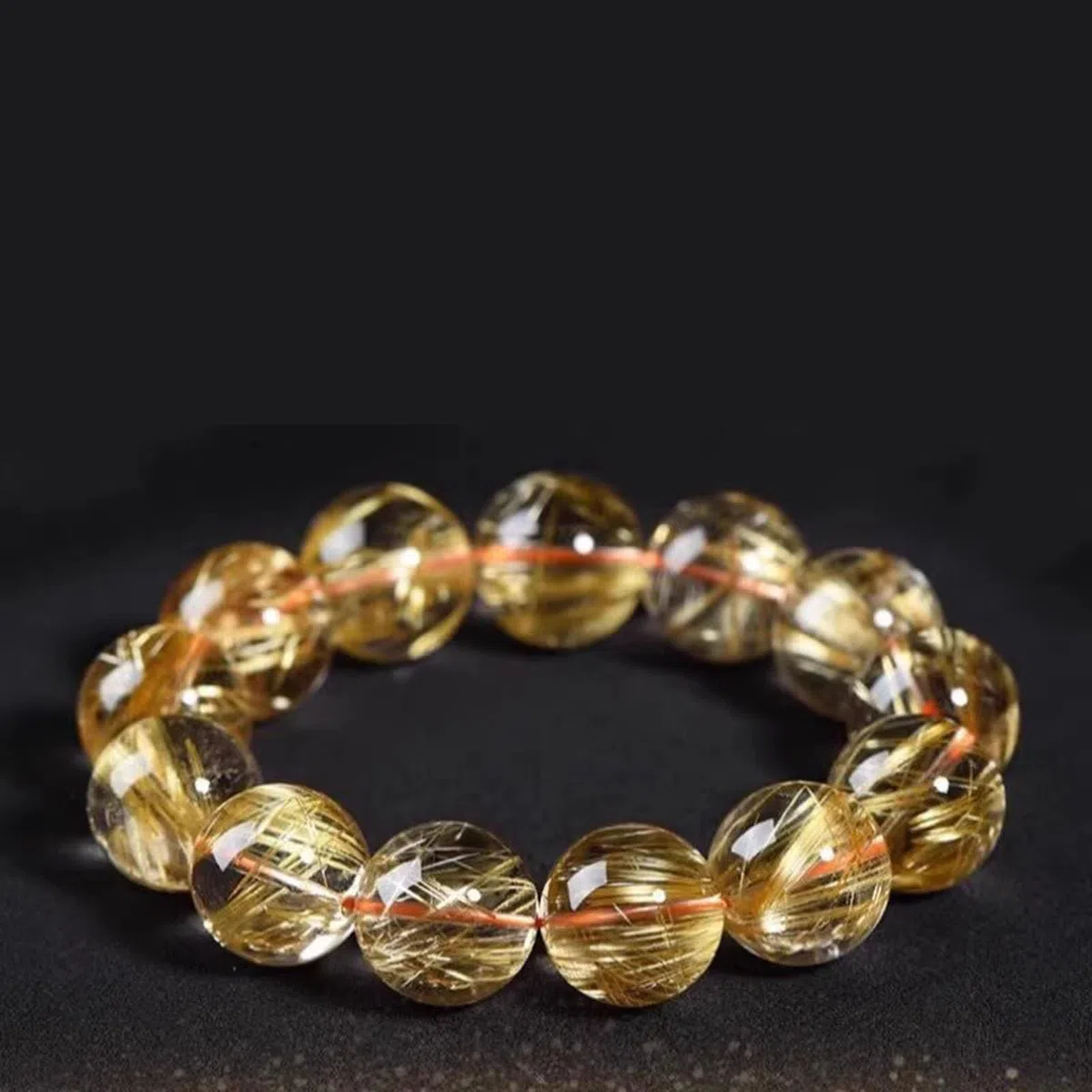 Pulsera de Cuentas de Chakras con Cristales de Piedras Preciosas de Citrino, Cuentas de Cristal Natural, Cuentas de Piedra Lisa Redonda Pulida de Cuarzo rutilado Dorado, Cuentas,15MM