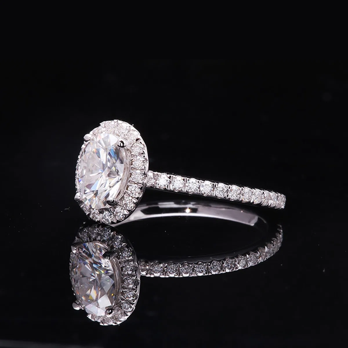 Anillo de oro blanco de 14 quilates, anillo de compromiso, anillos ovalados para mujer