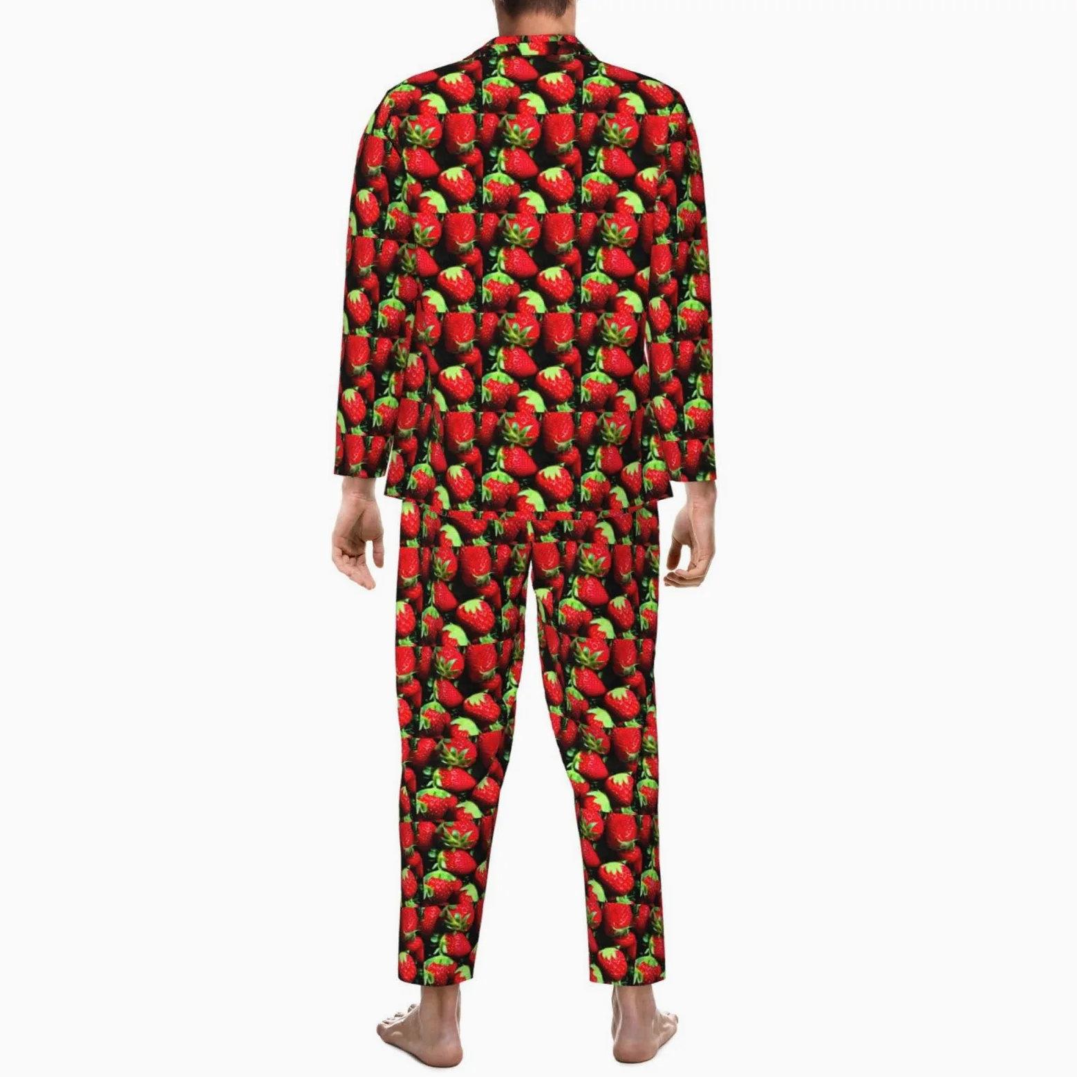 Conjunto de pijama de manga larga para hombre con estampado de fresas, transpirable, acogedor, ropa de dormir para el hogar