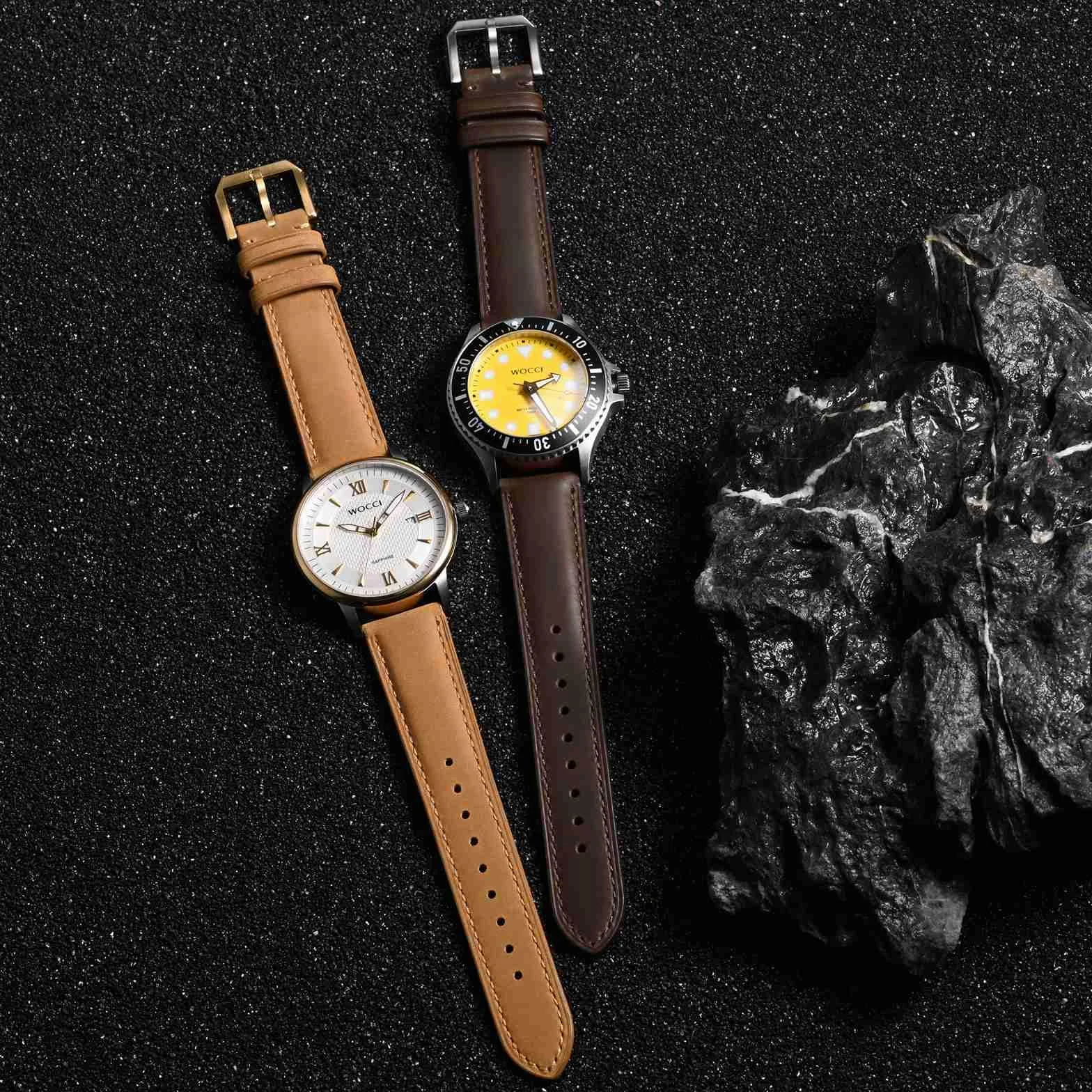 WOCCI Correa de Reloj, Cuero Genuino, Cuero con Forro Oscuro, Liberación Rápida, Ancho de Correa 18mm 20mm 22mm