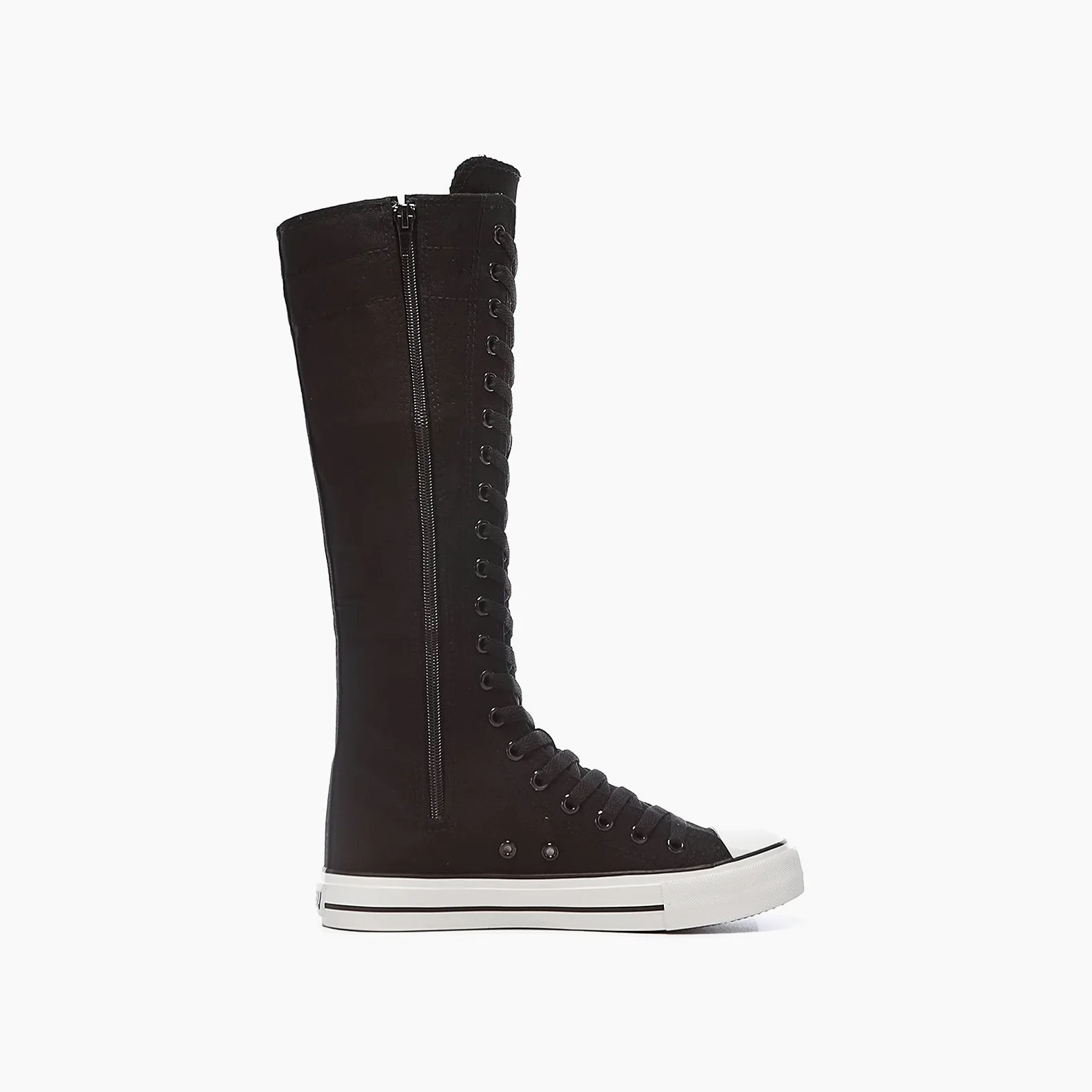 Zapatillas altas de lona con cordones hasta la rodilla para mujer, Negro, 35 EU