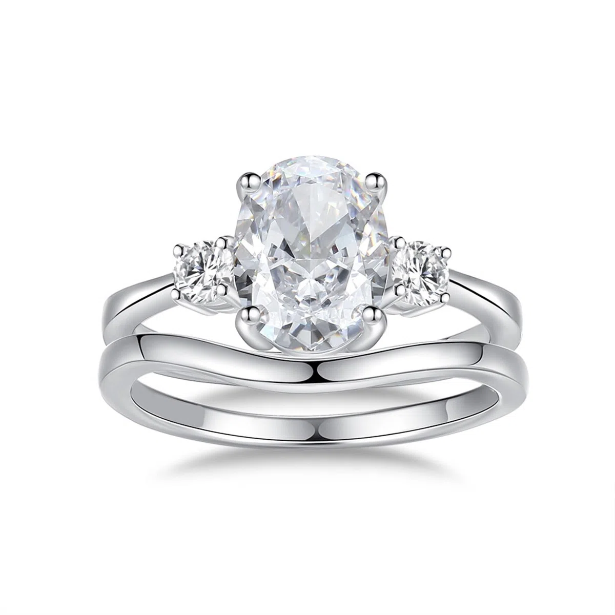 Anillo de oro blanco para mujer, anillo de boda de oro auténtico, apilable, 2 unidades con moissanite de 2,5 quilates para mujeres