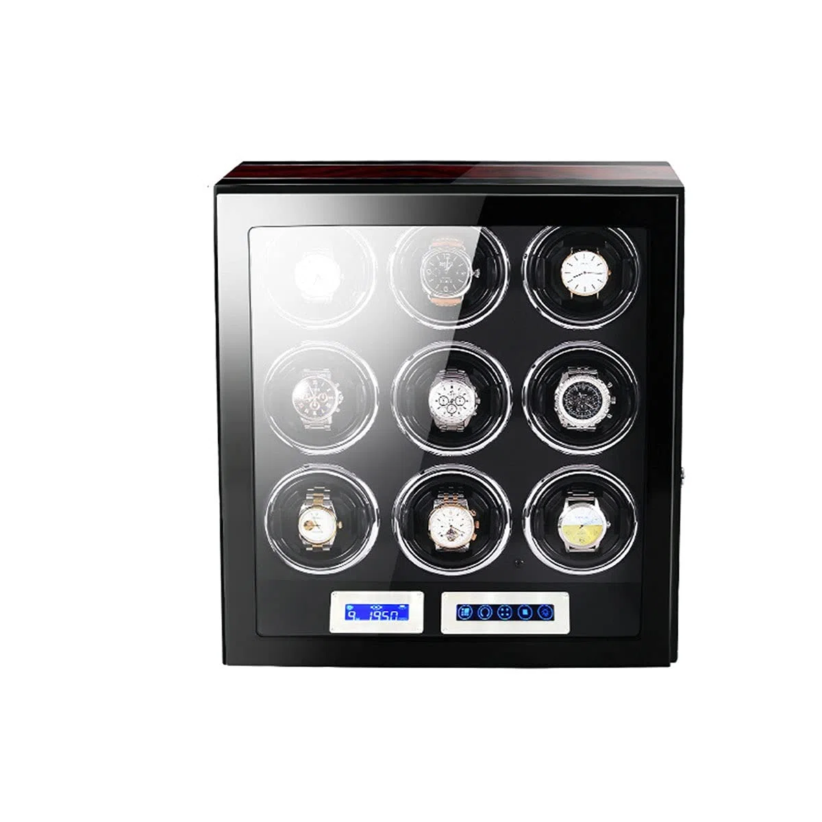 Enrollador de Relojes Enrollador de Relojes para Relojes automáticos Dobles, Almohadillas Ajustables mejoradas para Relojes, con Pantalla táctil LCD y Control Remoto Fibr，Ebony Black-A