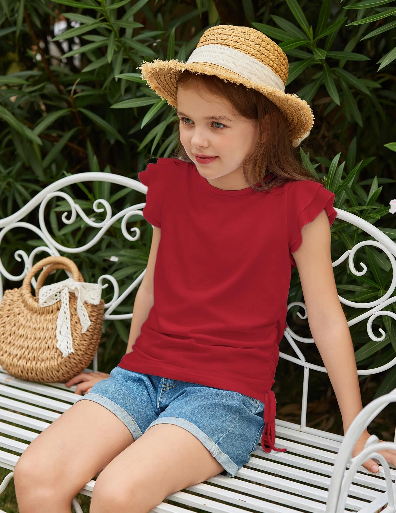 Arshiner Camiseta para Niña con Mangas con Volantes Camiseta para Niños Camiseta con Cuello Redondo Camiseta Informal Ropa para Niños con Cordón 5-12 Años