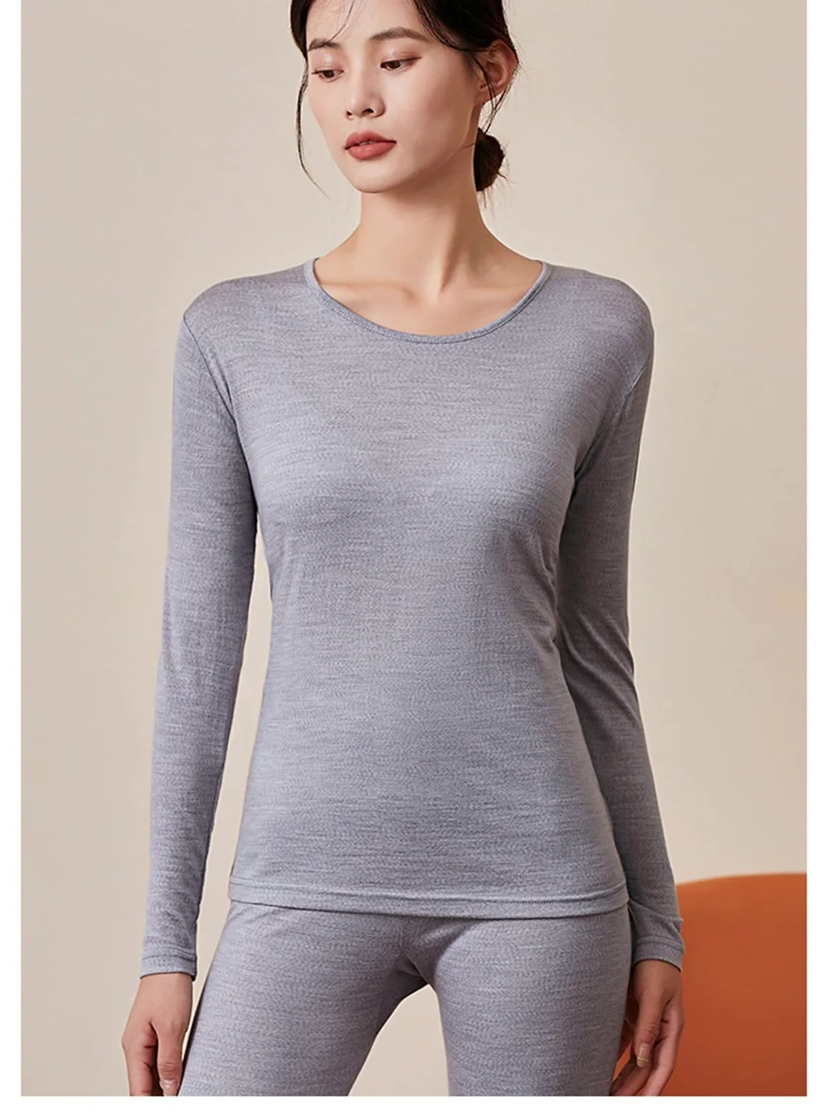 Mujer 100% Pura Lana Conjunto De Ropa Interior Térmica Caliente De Manga Larga Cuello Redondo Suave Conjunto Térmico para Arriba Y Abajo (Color : Deep Gray, Size : XL/X-Large)