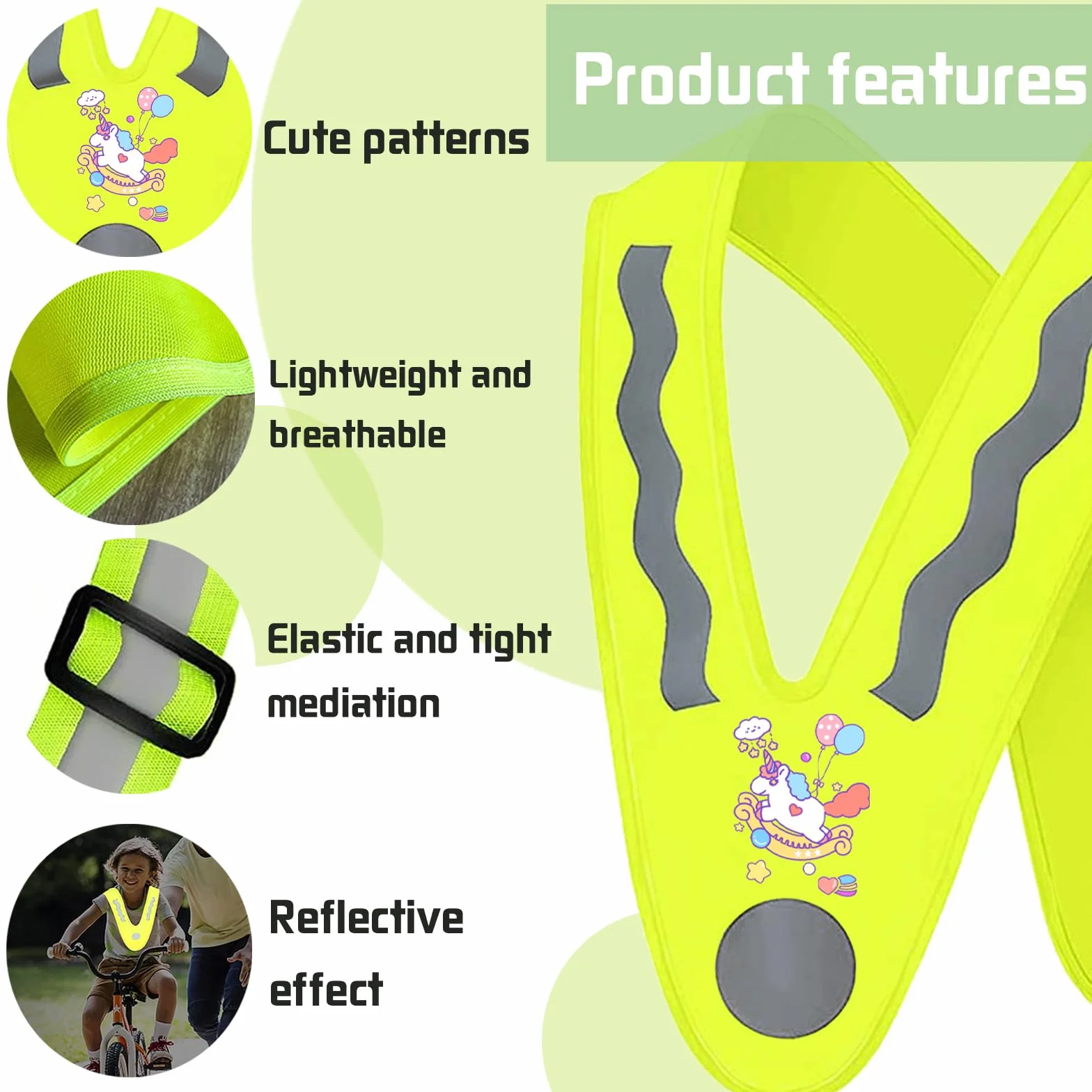 YOUYIKE 2 chalecos reflectantes para niños, en forma de V, amarillo, con bandas elásticas, chaleco luminoso para niños, chaleco reflectante para niños, para correr, ciclismo, carreteras nocturnas (C)