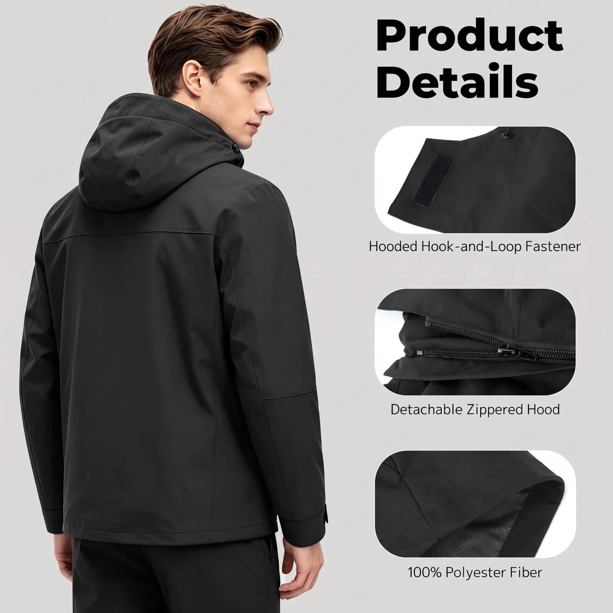 Chaqueta Repelente al Agua Hombre Doble Capa Cortavientos Ligero Abrigo Senderismo Capucha Desmontable