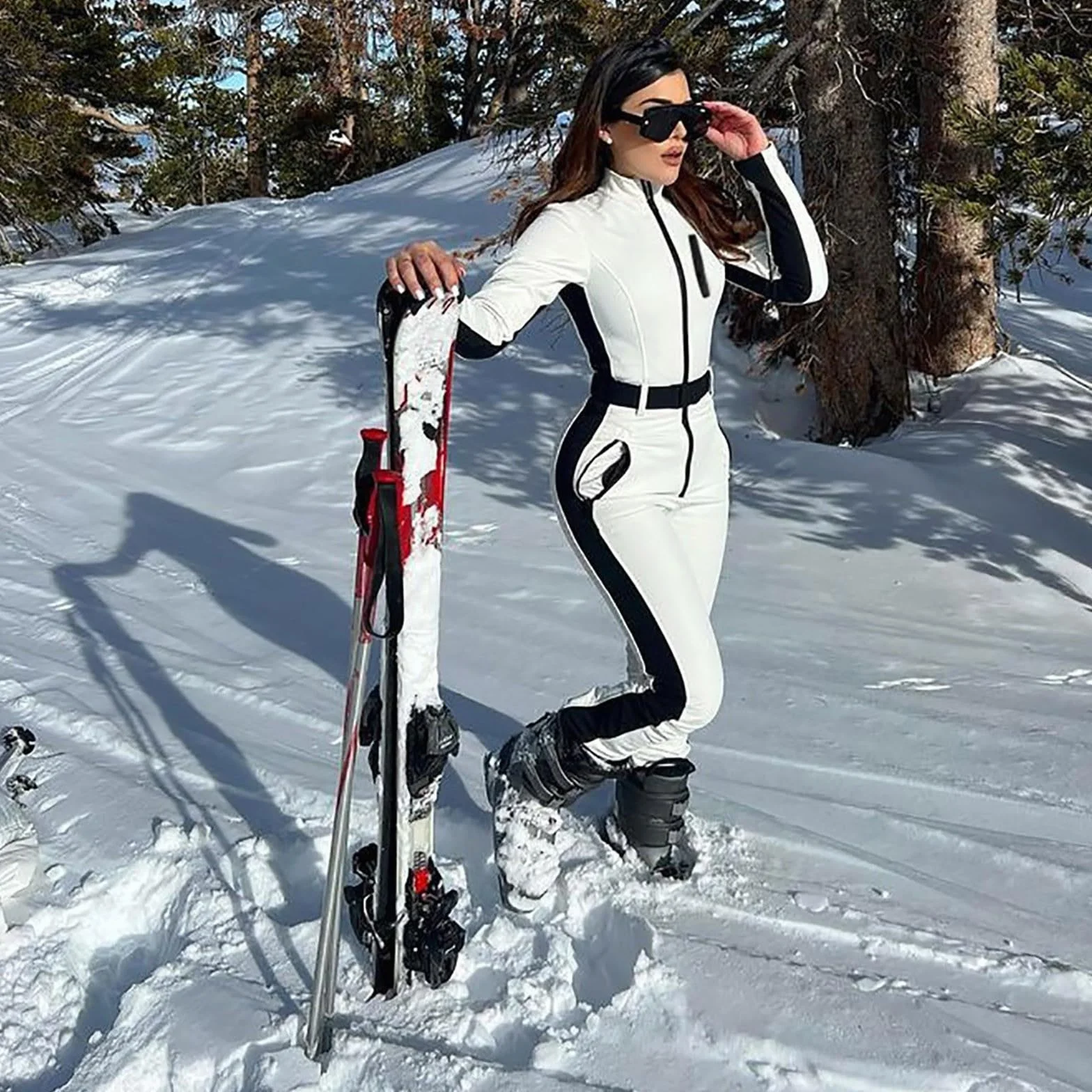 Mono térmico para mujer chaqueta de esquí invierno tallas grandes cuello alto cremallera cinturón traje nieve cálido resistente