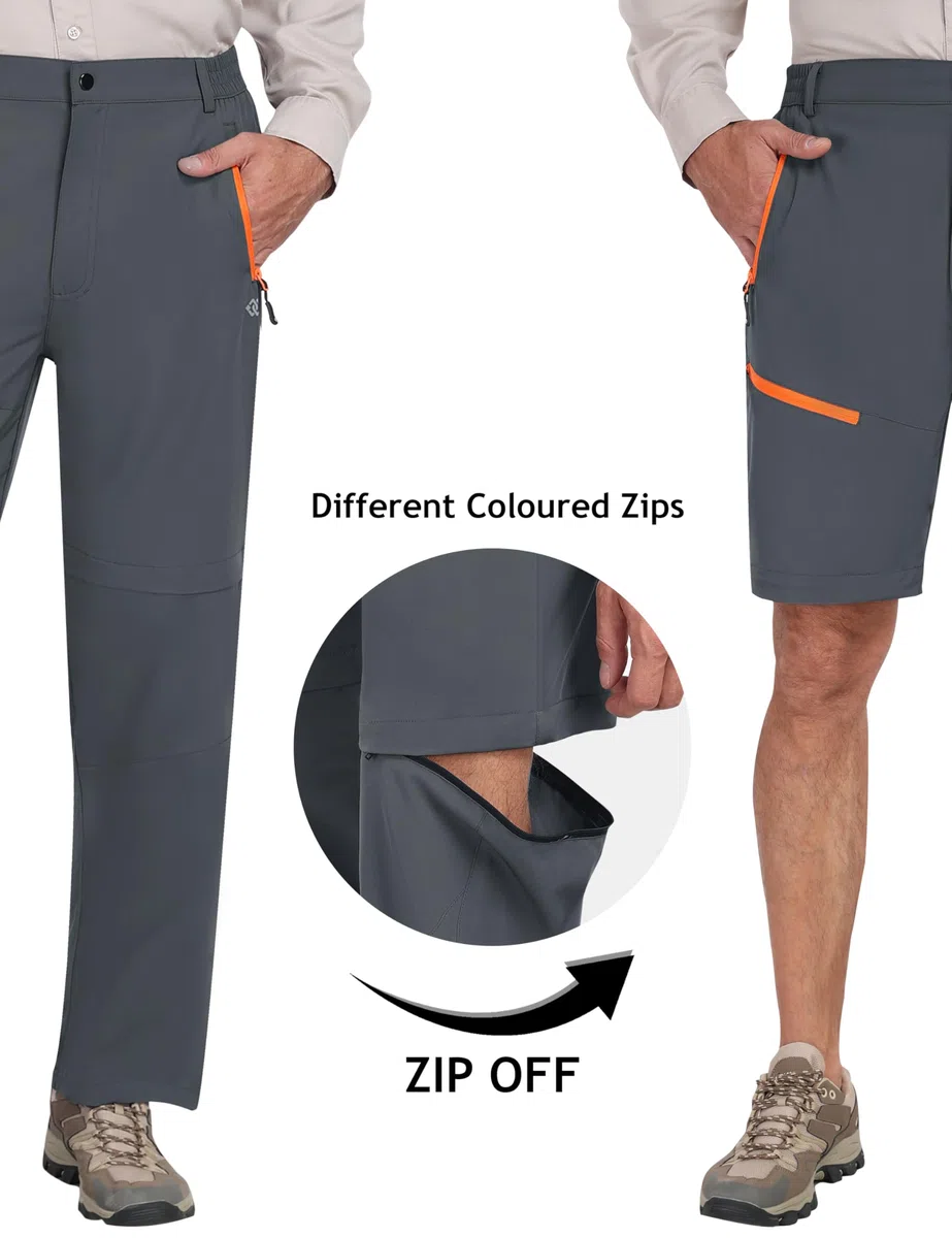 MoFiz Pantalones de senderismo para hombre, resistentes al agua, de secado rápido, ligeros, para exteriores, convertibles, con cremallera, 5 bolsillos con cremallera