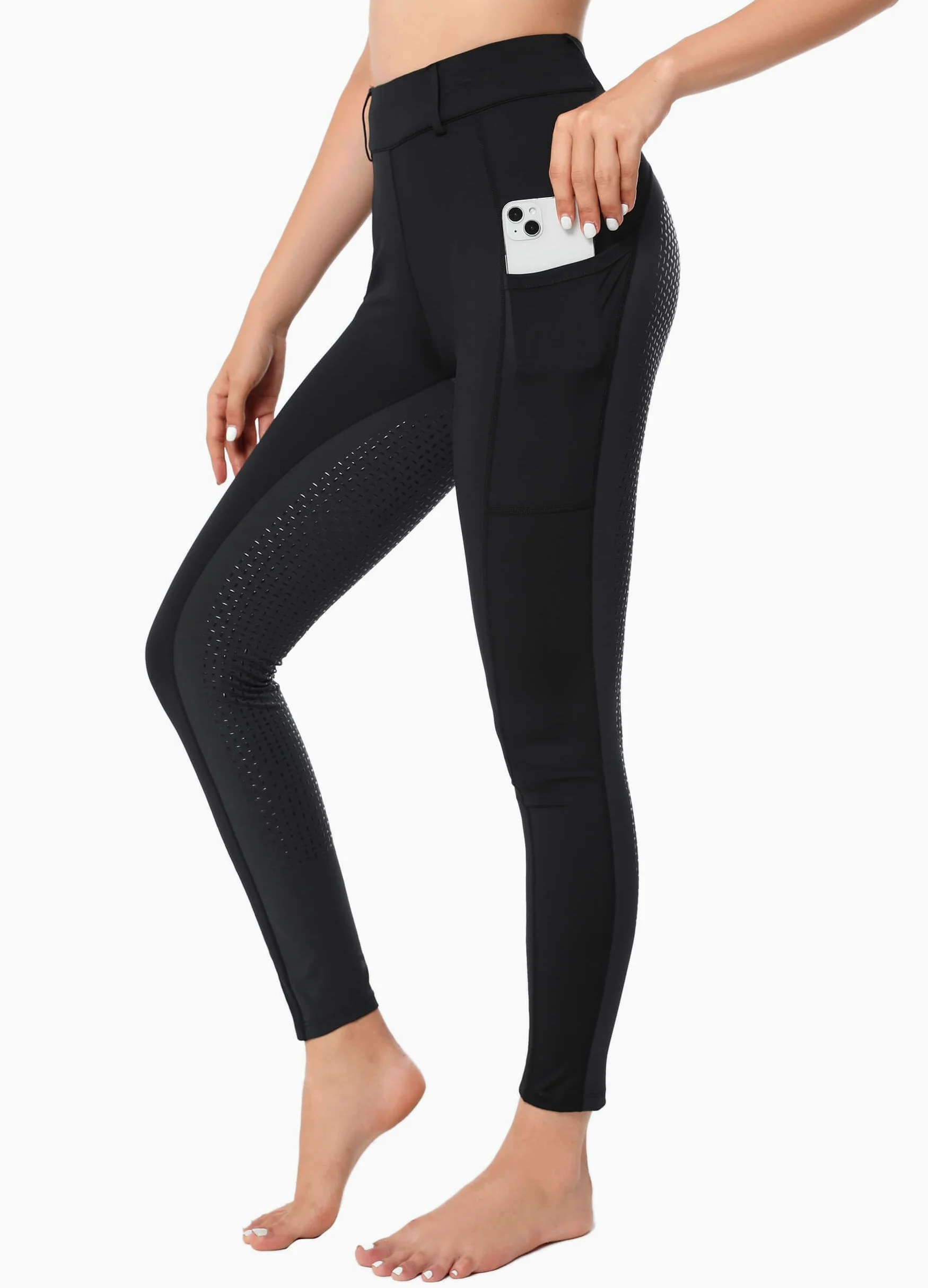 Leggings de equitación para mujer, con funda para el móvil, cintura alta, elásticos, con trabillas para cinturón