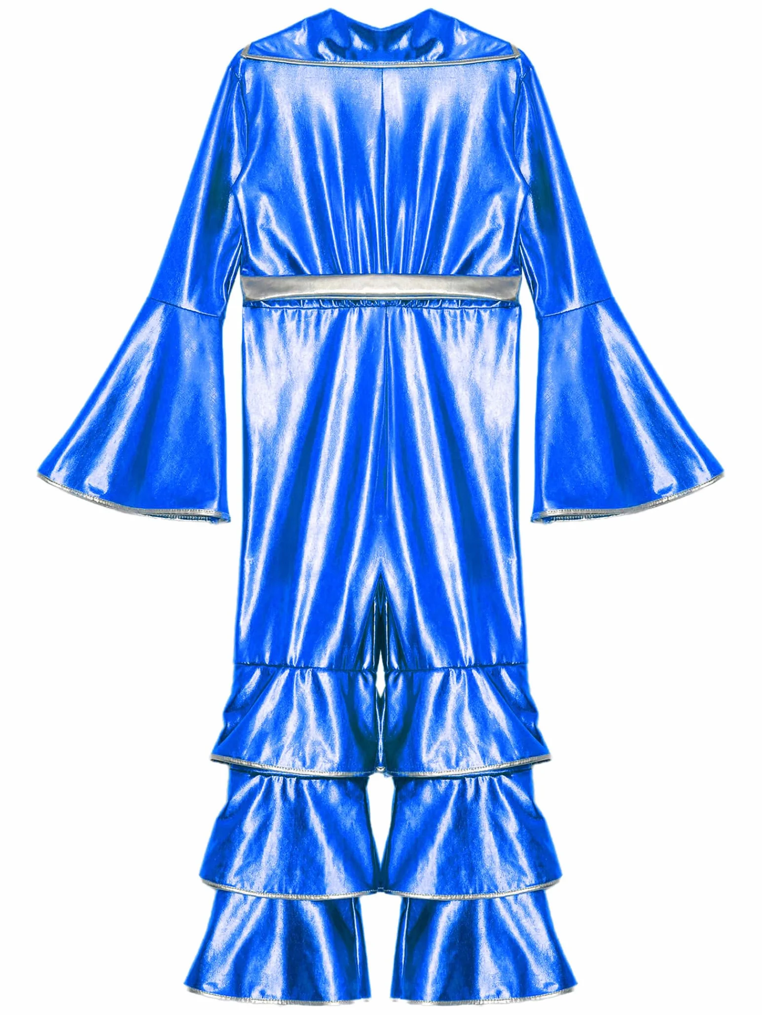 Traje De Baile Metálico Para Niñas Mono Con Volantes Disfraz De Discoteca Traje Completo Manga Larga Vestuario Baile Los Años 70 Para Actuación
