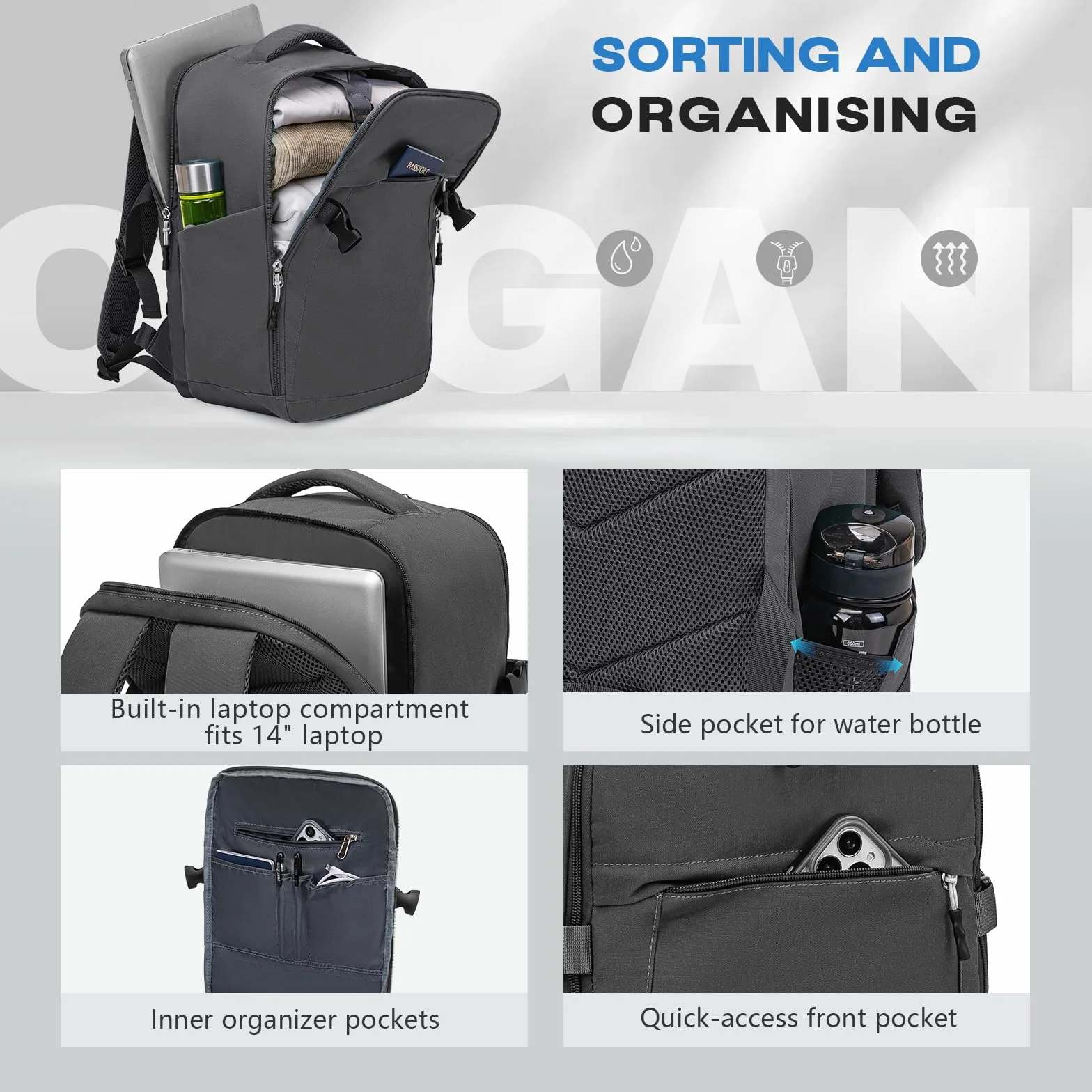 Xkdoai Mochila 40x30x20 Mochila Viaje Cabina Avion para Ryanair Wizz Air Easyjet Equipaje de Mano Bolsa Antirrobo Resistente Al Agua