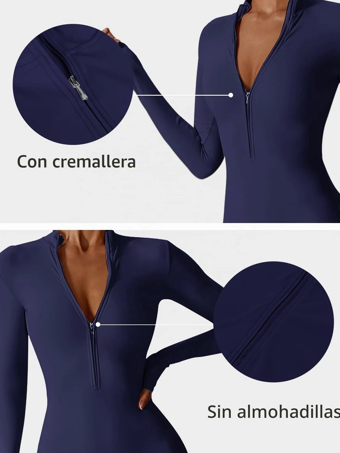 ECUPPER Enterizo Deportivo para Mujer Con cierre de cremallera y manga larga - Body moldeador para yoga y gym