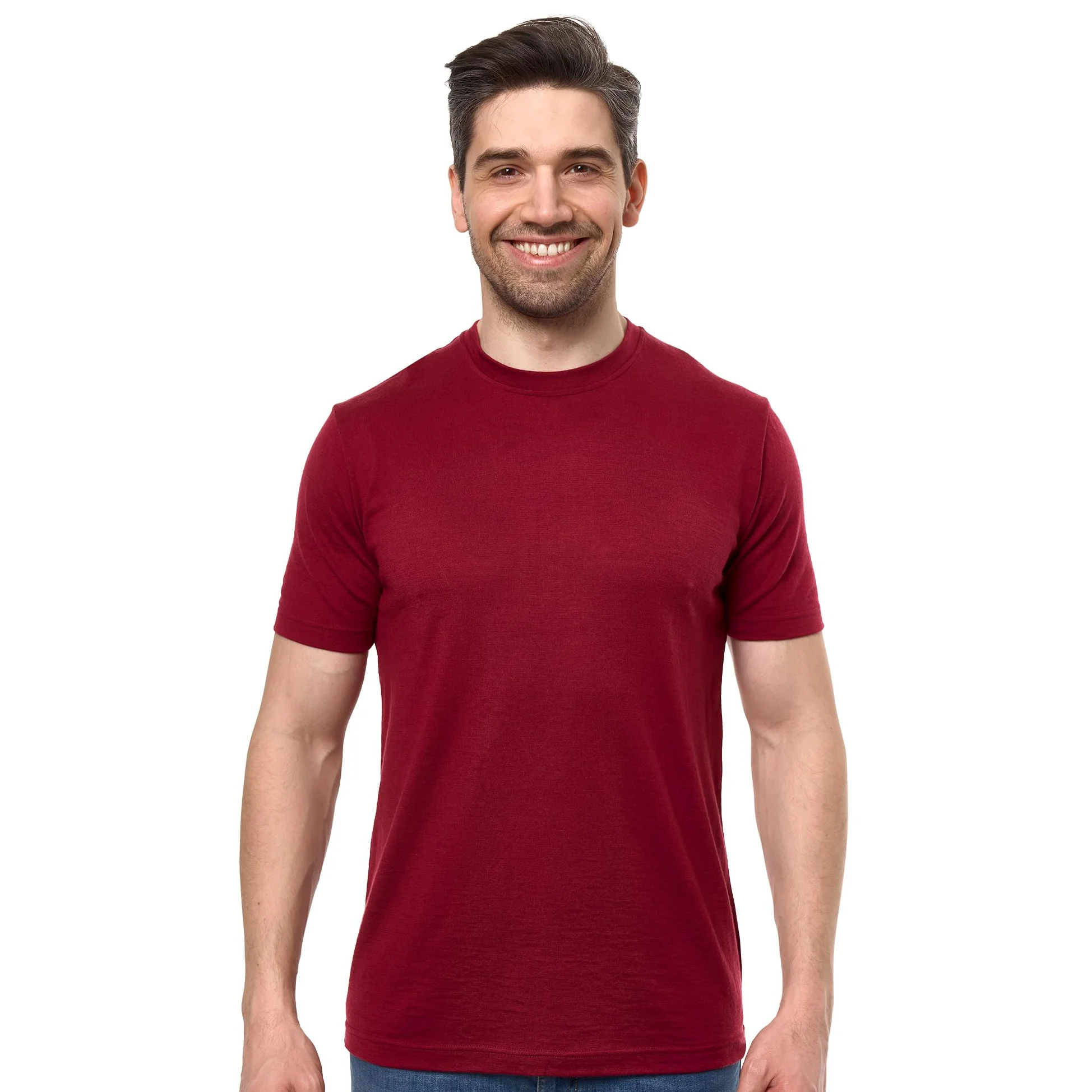 Merino.tech Camiseta Interior de Lana Merino 100% para Hombre (Large, Dark Red)