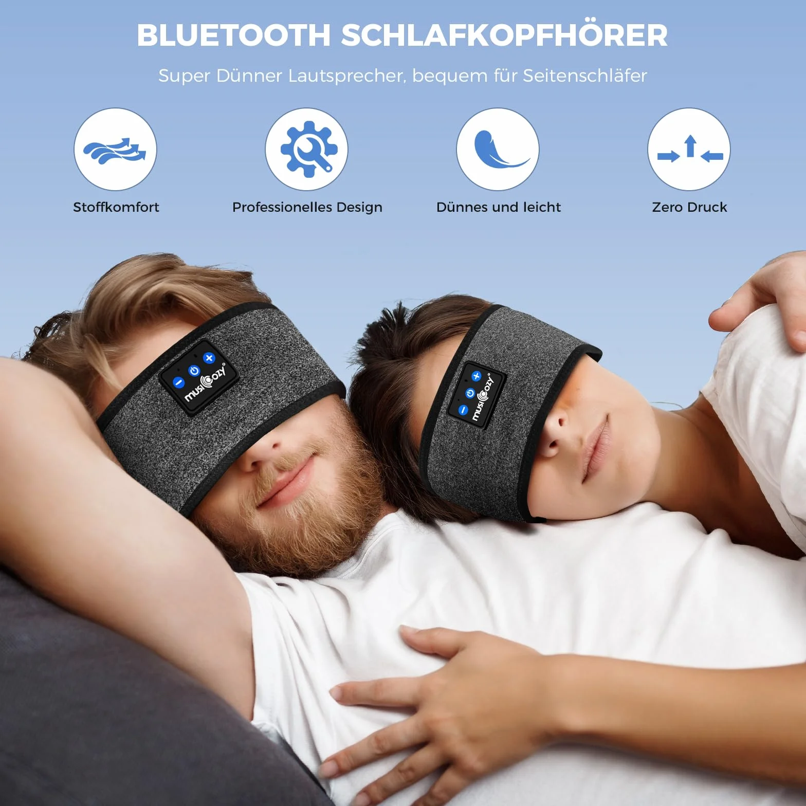 MUSICOZY Auriculares para Dormir Bluetooth Diadema Deportiva Altavoces Ultrafinos Antifaz