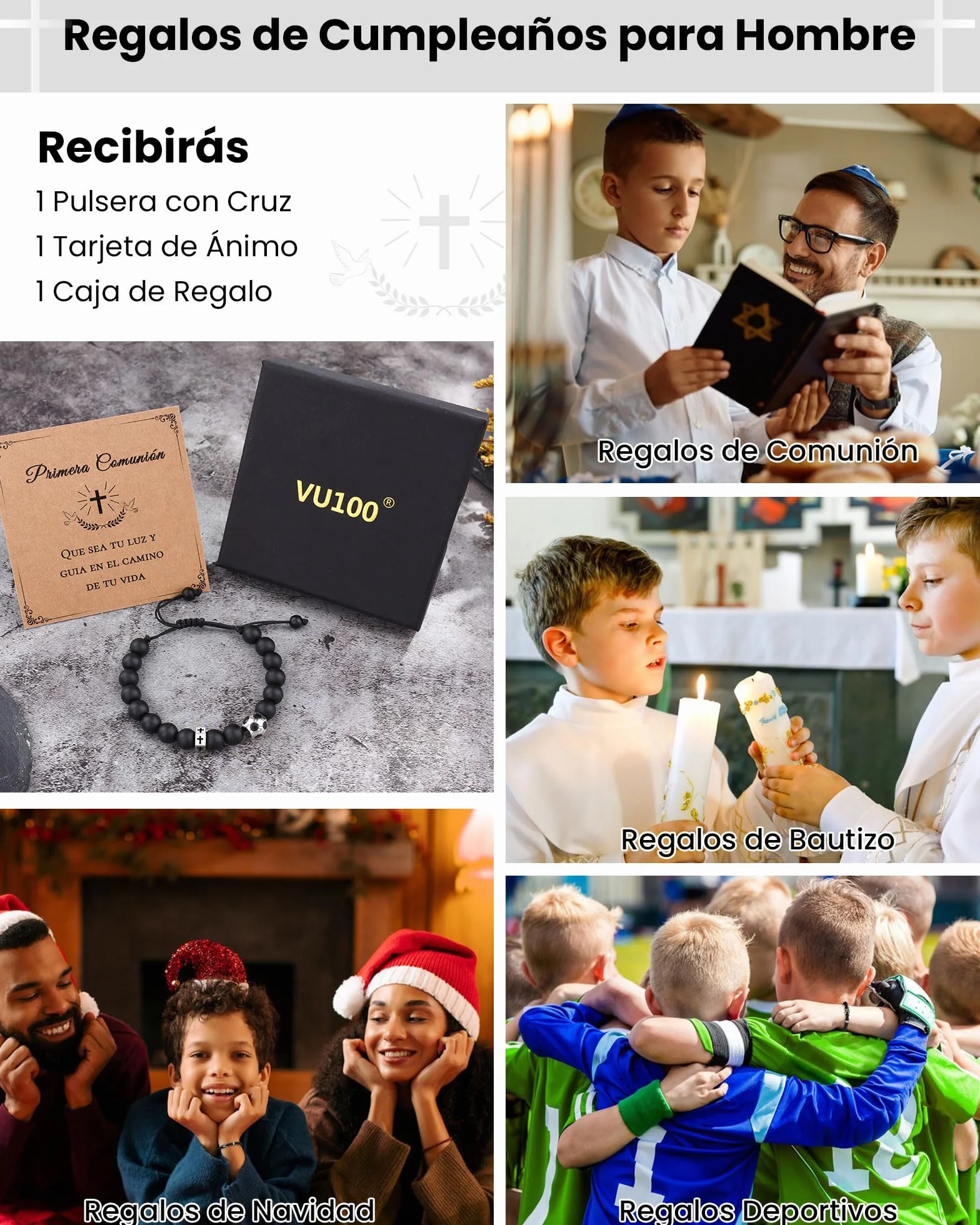 VU100 Regalos Comunion Niño Niña, Regalos Primera Comunion Niño Niña Recordatorios Comunion Originales Pulsera Comunion Niños Niñas Hombre Pulsera Cruz Ajustable
