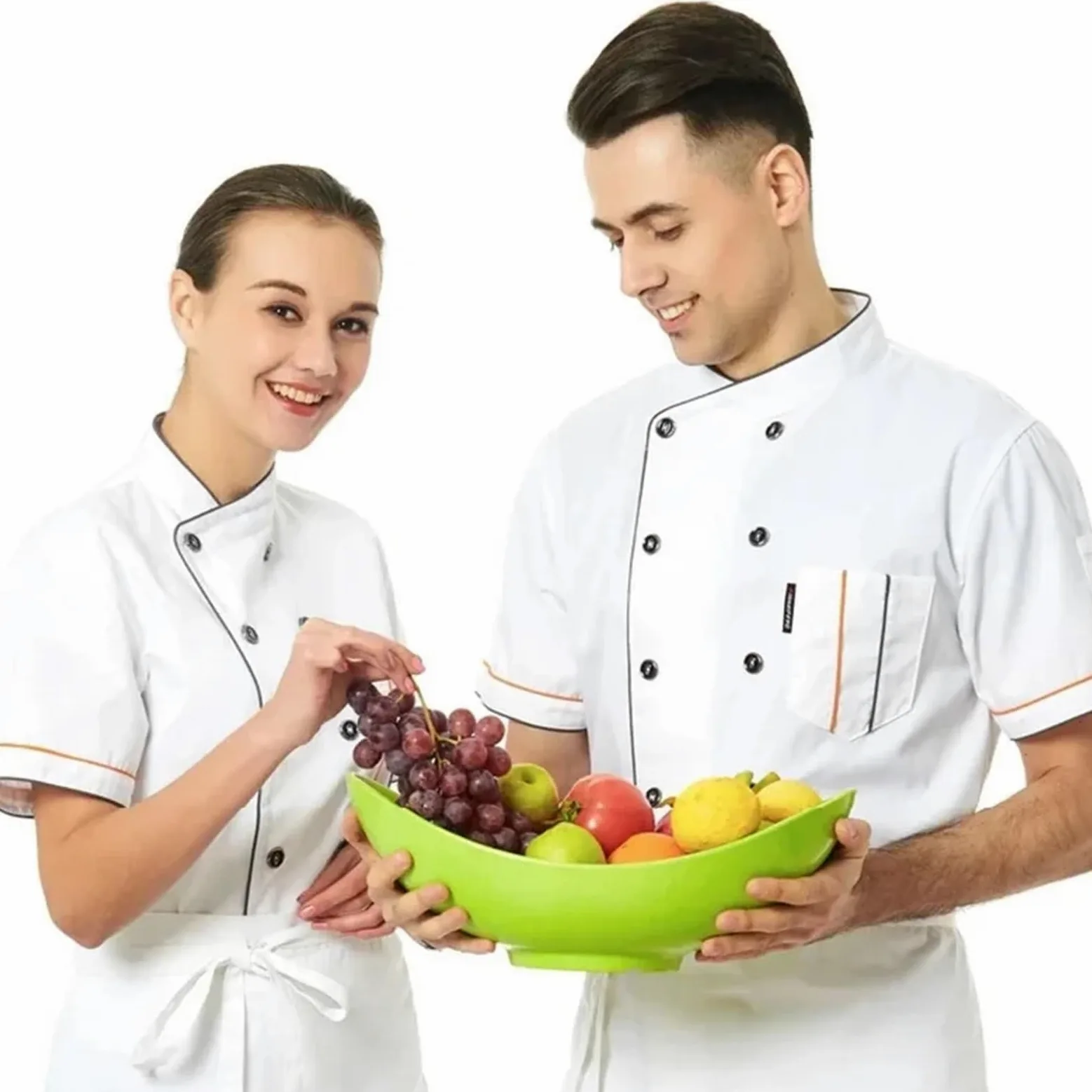 Ropa De Cocinero Chaqueta de Chef de Manga Corta, Abrigo de Cocinero, Uniforme de Trabajo de Barista, Panadero, Camarero, Restaurante, Ropa de Hotel(Pink,XXL)