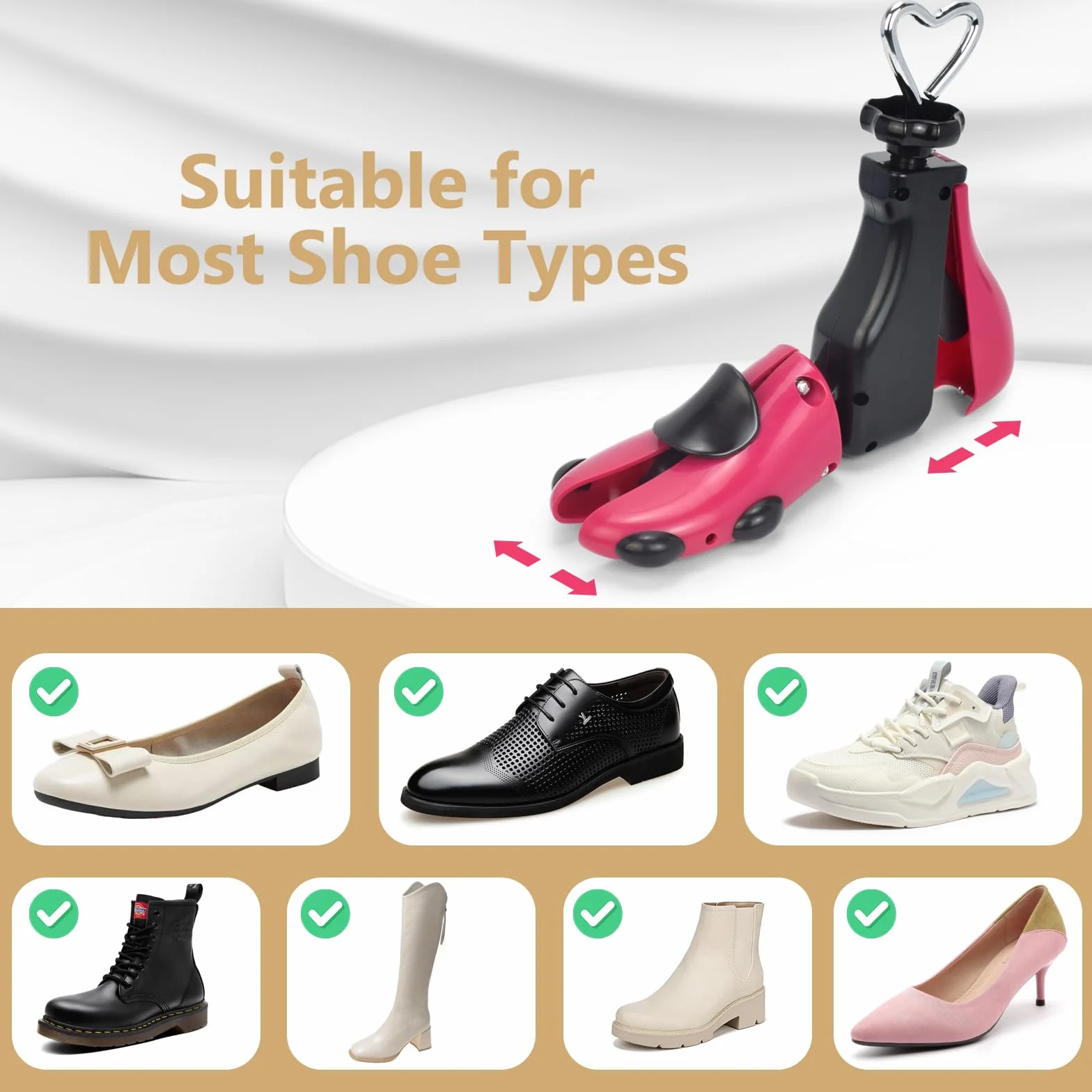 Hormas para Zapatos Hombre Mujer, Ensanchador de Zapatos con Calzador, Profesional Ensanchador de Botas, Estirador de Zapatos Ajustable Anchura y Longitud