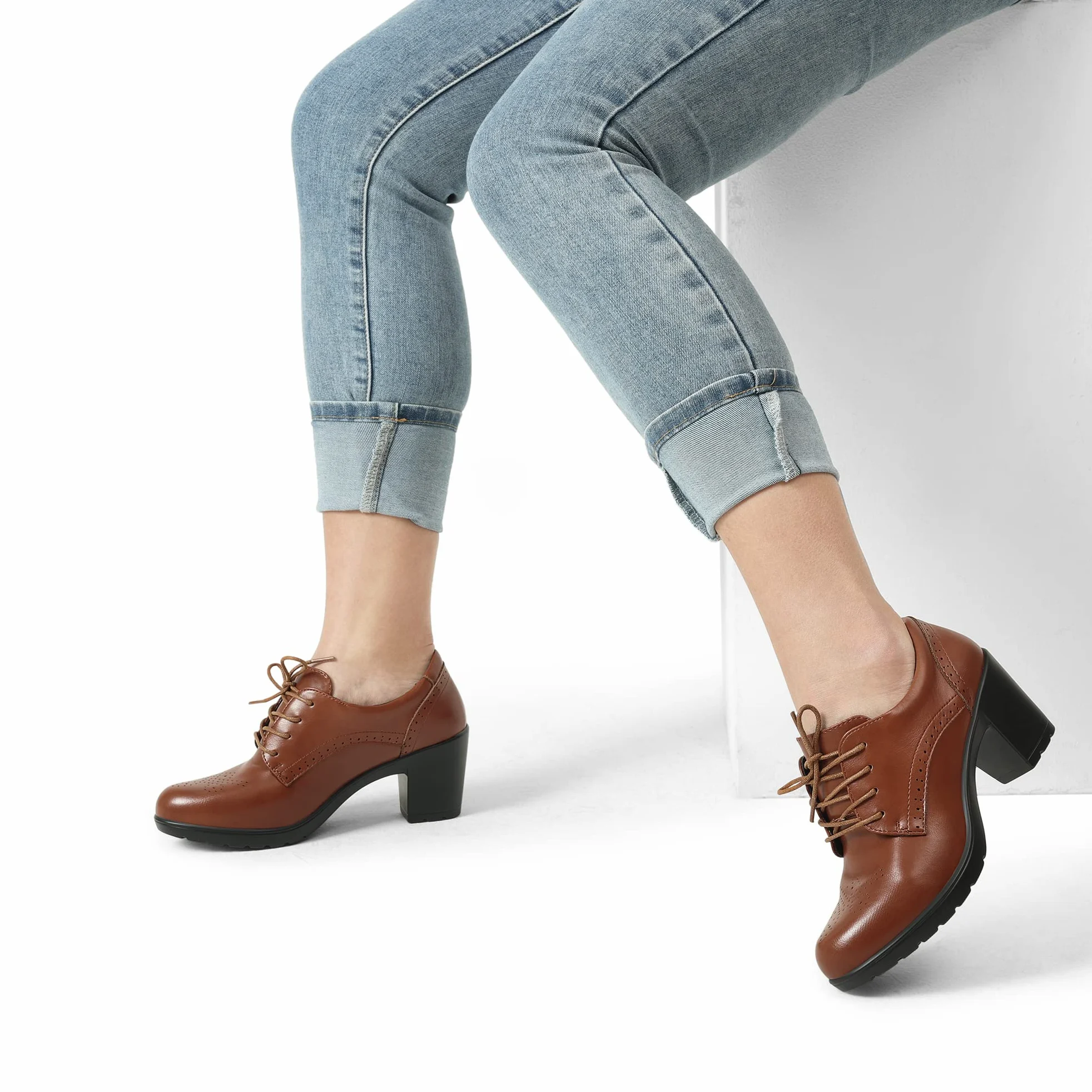 DREAM PAIRS Zapatos Oxford SDOX2303W con puntera puntiaguda y tacón alto y grueso para mujer, Marrón (Brown-pu), 41 EU