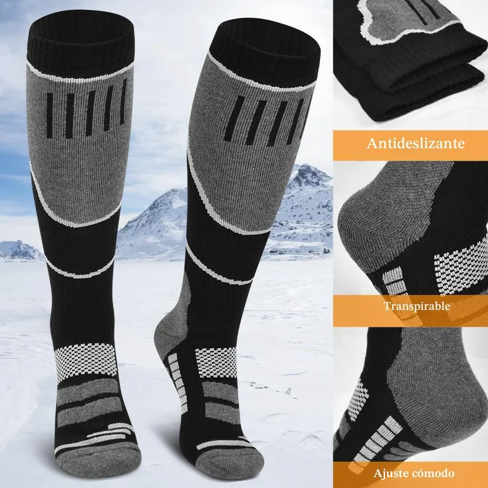 flintronic 2 Pares Calcetines Esqui, Calcetines Altos De Compresión, Snowboard Calcetine Termicos Frio Extremo Gruesos, Hasta La Rodilla, Para Hombre, Mujeres Y Jóvenes