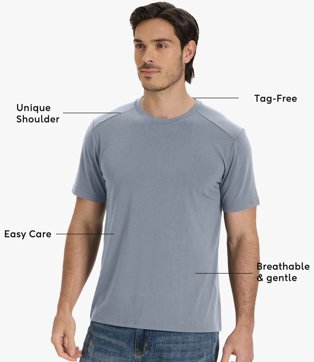 BAMBOO COOL Camisetas de manga corta para hombre, pesadas, cuello redondo, para hombre, absorben la humedad, camisetas casuales