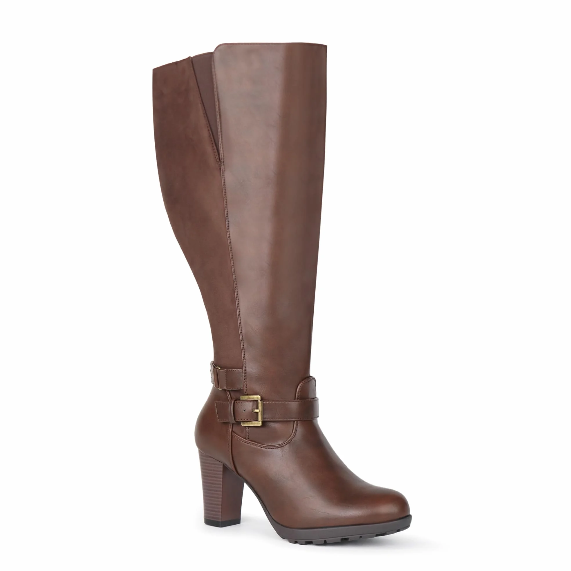 Botas de tacón alto con hebilla de tobillo para mujer, talla grande