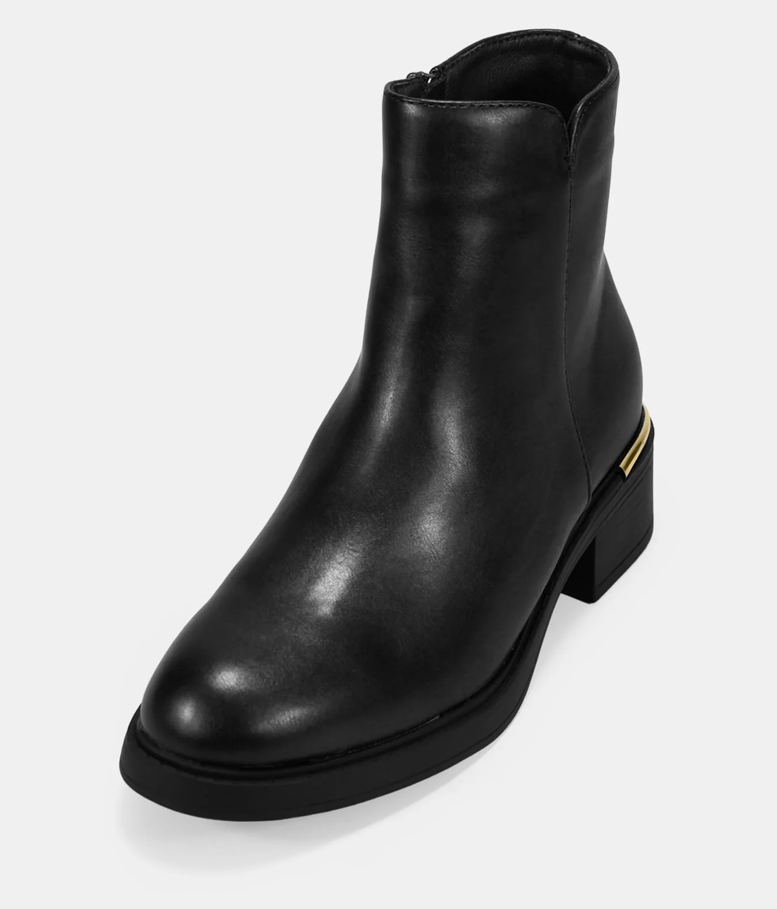 BOSANOVA Botines de caña Baja para Mujer en Piel Vegana con Suela Plana y Ligero tacón con Detalle metálico. Cierre con Cremallera Interior. Calzado para Mujer