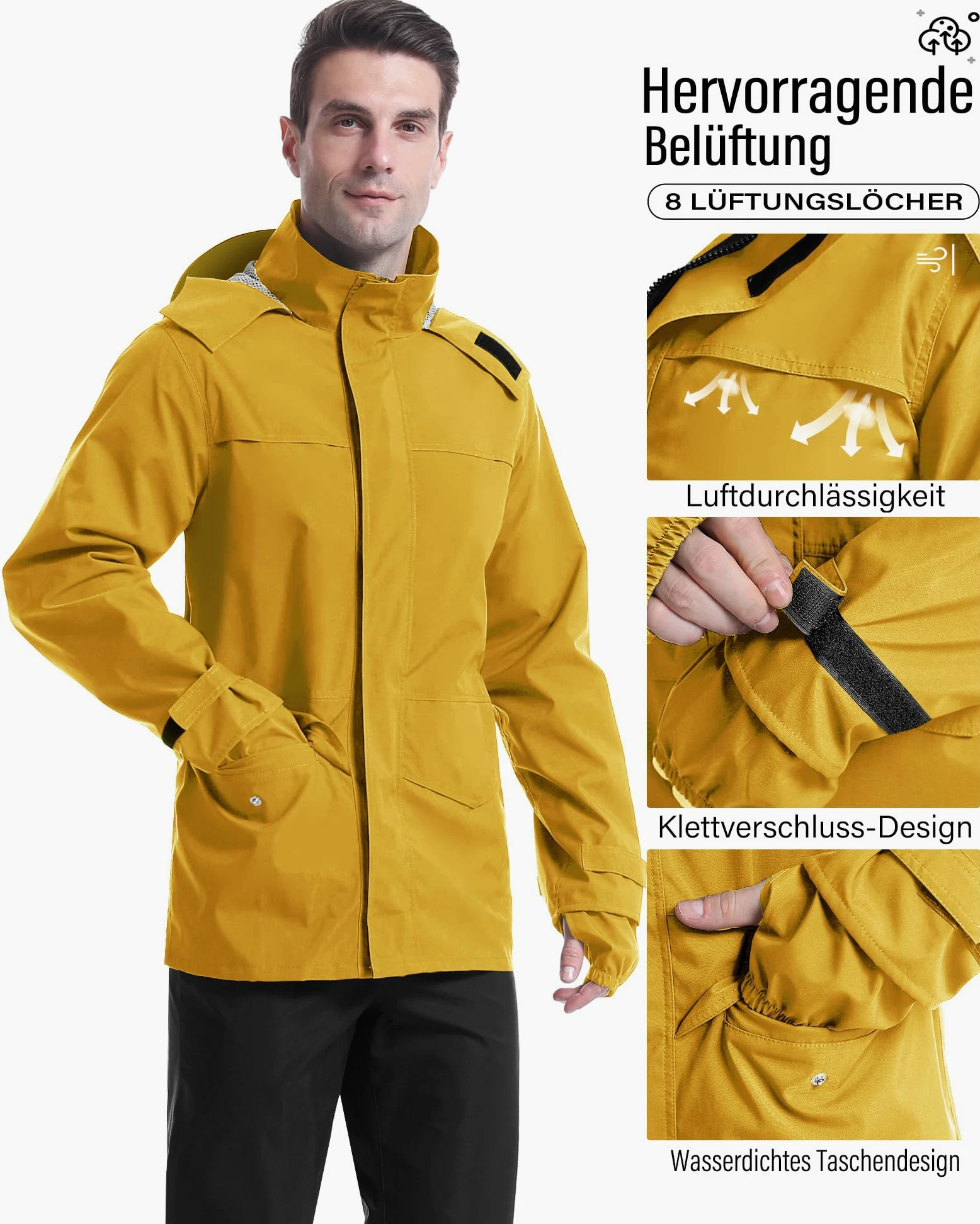 Coutyuyi Traje de lluvia para hombre y mujer, traje reflectante 100% impermeable, impermeable al aire libre, chubasquero a prueba de viento