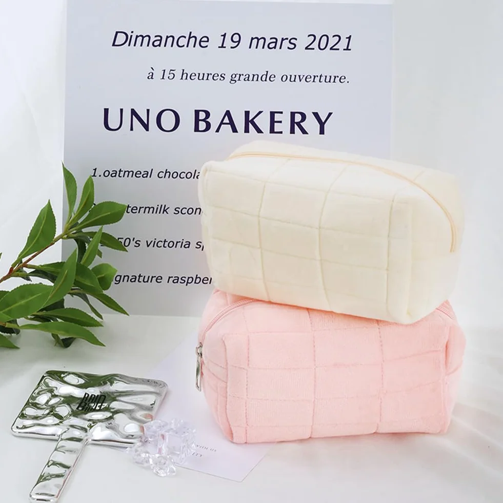Aucuu Bolsa de cosméticos de Viaje, Bolsa de Maquillaje para Mujer, Bolsa de Aseo Acolchada para Mujer, Bolsa de cosméticos de Gran Capacidad, Bolsa de Maquillaje de algodón con Estampado Floral para