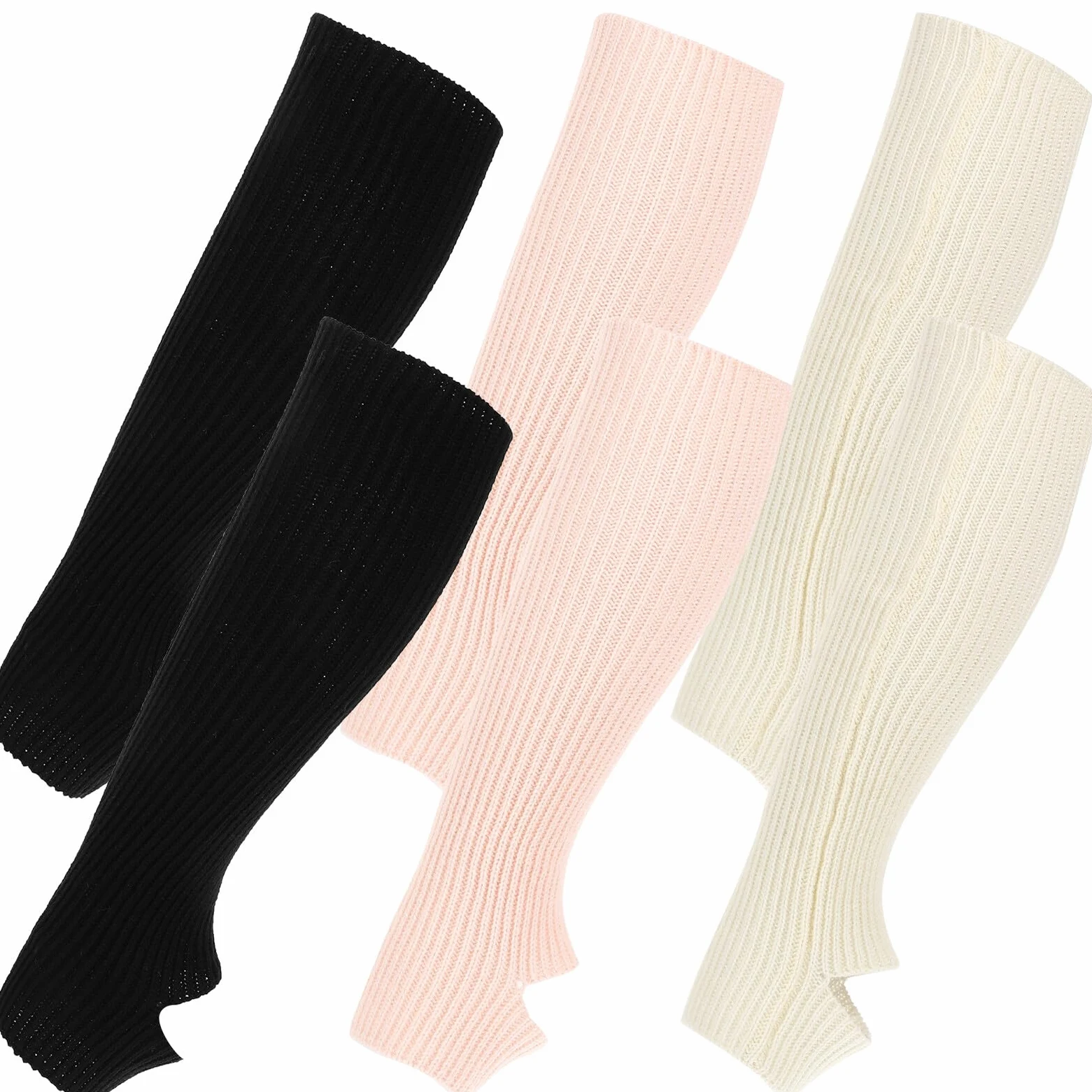 TOYANDONA Calentadores de Piernas para Mujer 3 Pares Tejido de Punto Diseño de Colores y Nude para Ballet Yoga Baile y Ejercicio en Invierno
