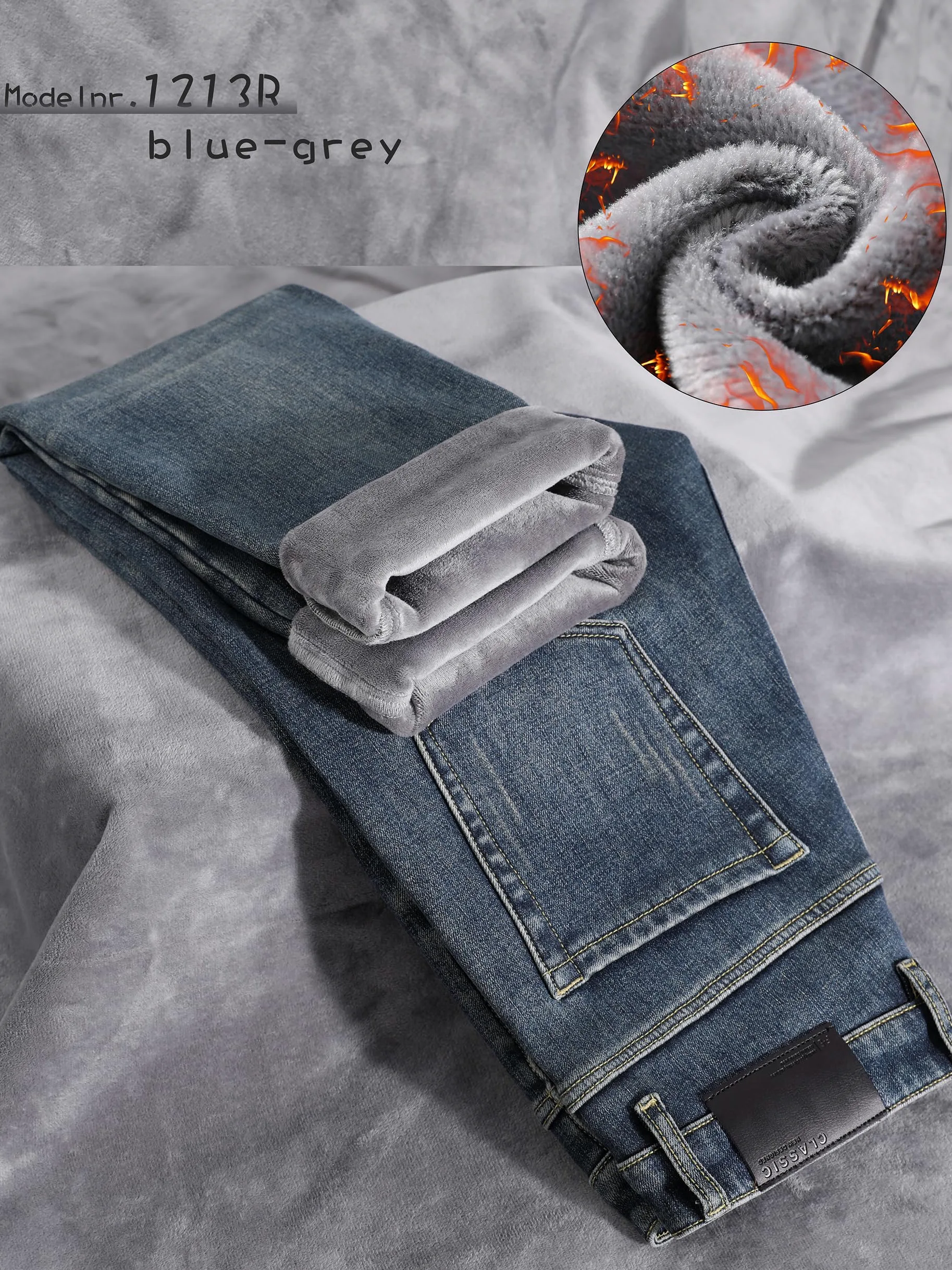 Pantalones vaqueros térmicos ajustados para hombre, pantalones térmicos para la nieve, pantalones de invierno forrados con forro polar
