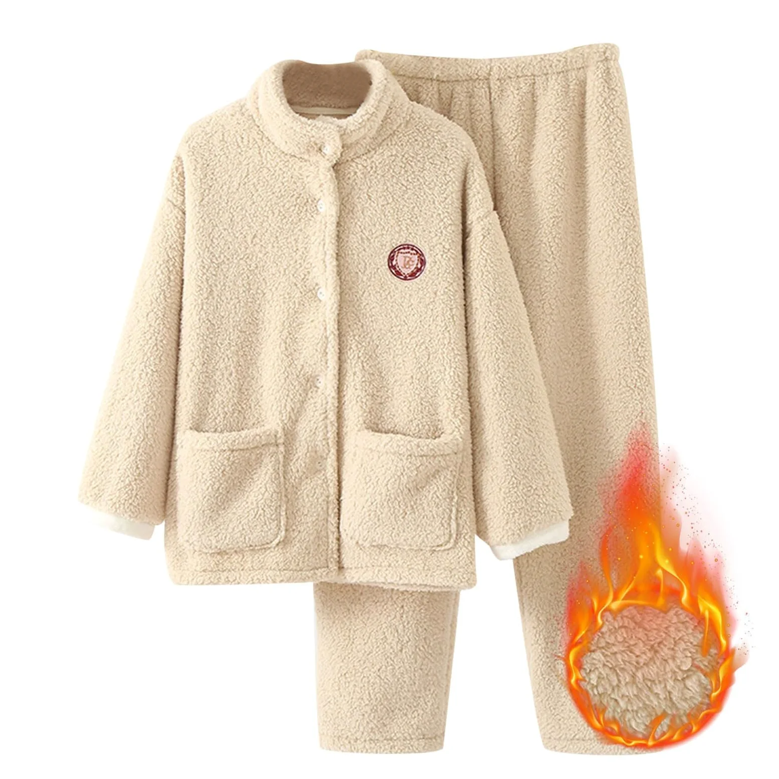 Genérico Pijama Mujer Invierno Pijama Mujer Franela Gruesa Acolchada Tipo Lana Virgen Otoño E Invierno Conjunto Térmico Dos Piezas para Climas Fríos