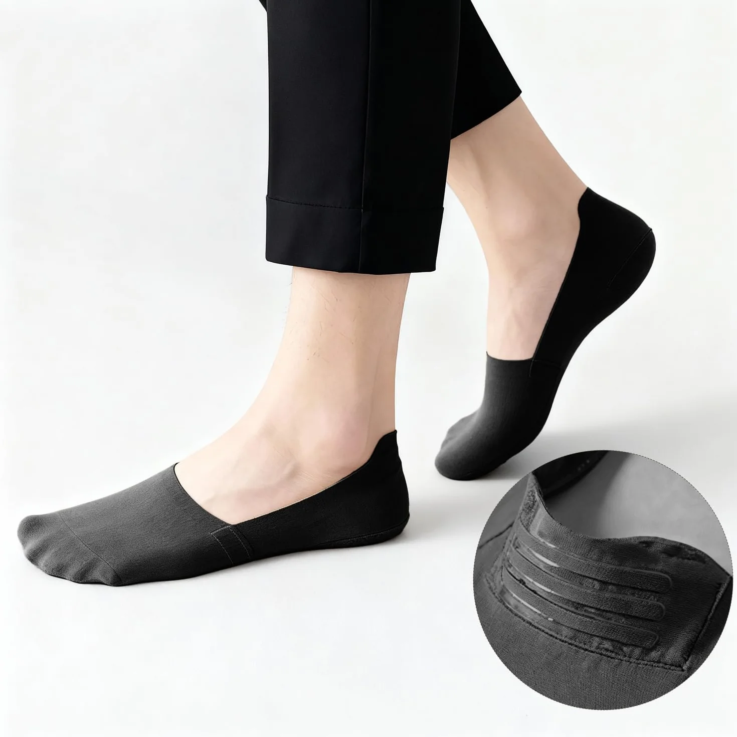 6 Pares de Calcetines Invisibles para Hombre, Ligeros y de Corte Bajo, Antideslizantes para Mocasines, Zapatillas, Zapatos de Cuero, Nude y Negro