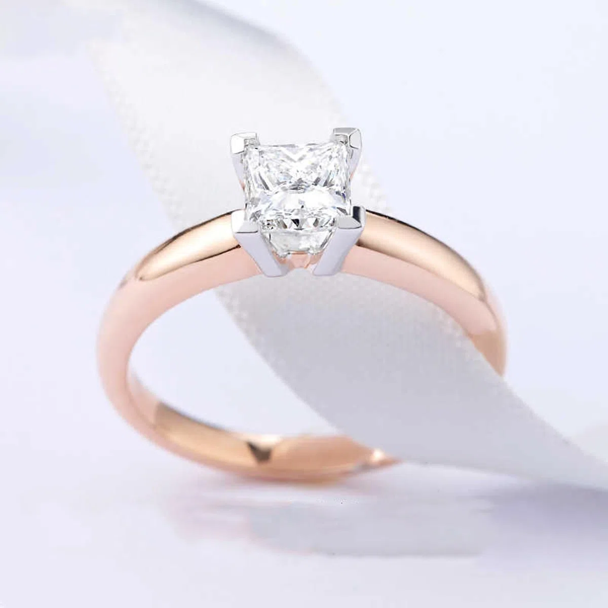 Anillo de oro rosa de 18 quilates, oro blanco y rosa con diamantes cultivados en laboratorio, alianzas de boda para mujer