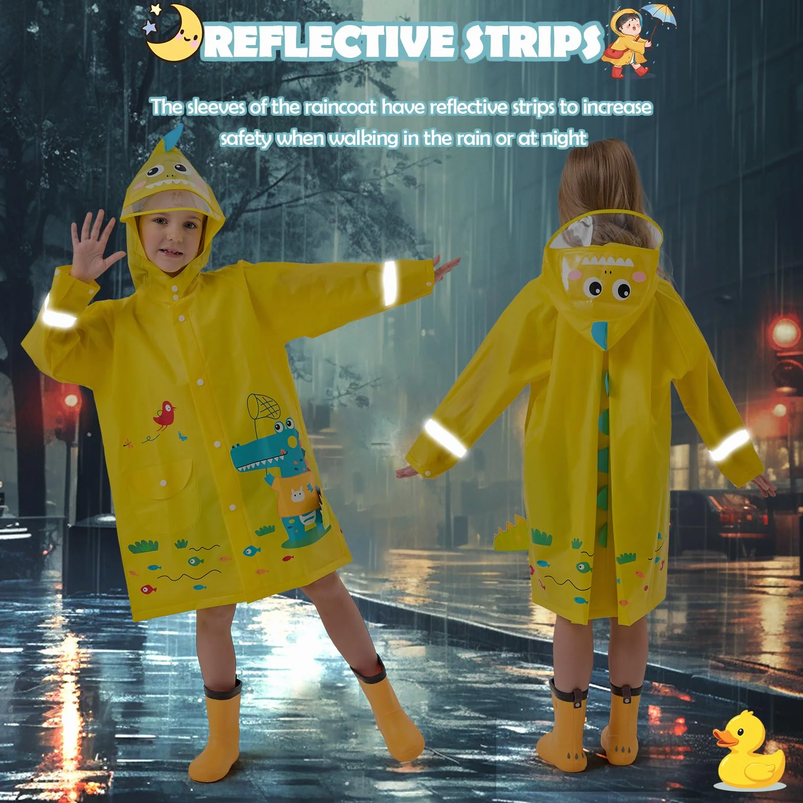 Chubasquero ligero para niños impermeable transparente ala de sombrero ampliada poncho de lluvia con capucha