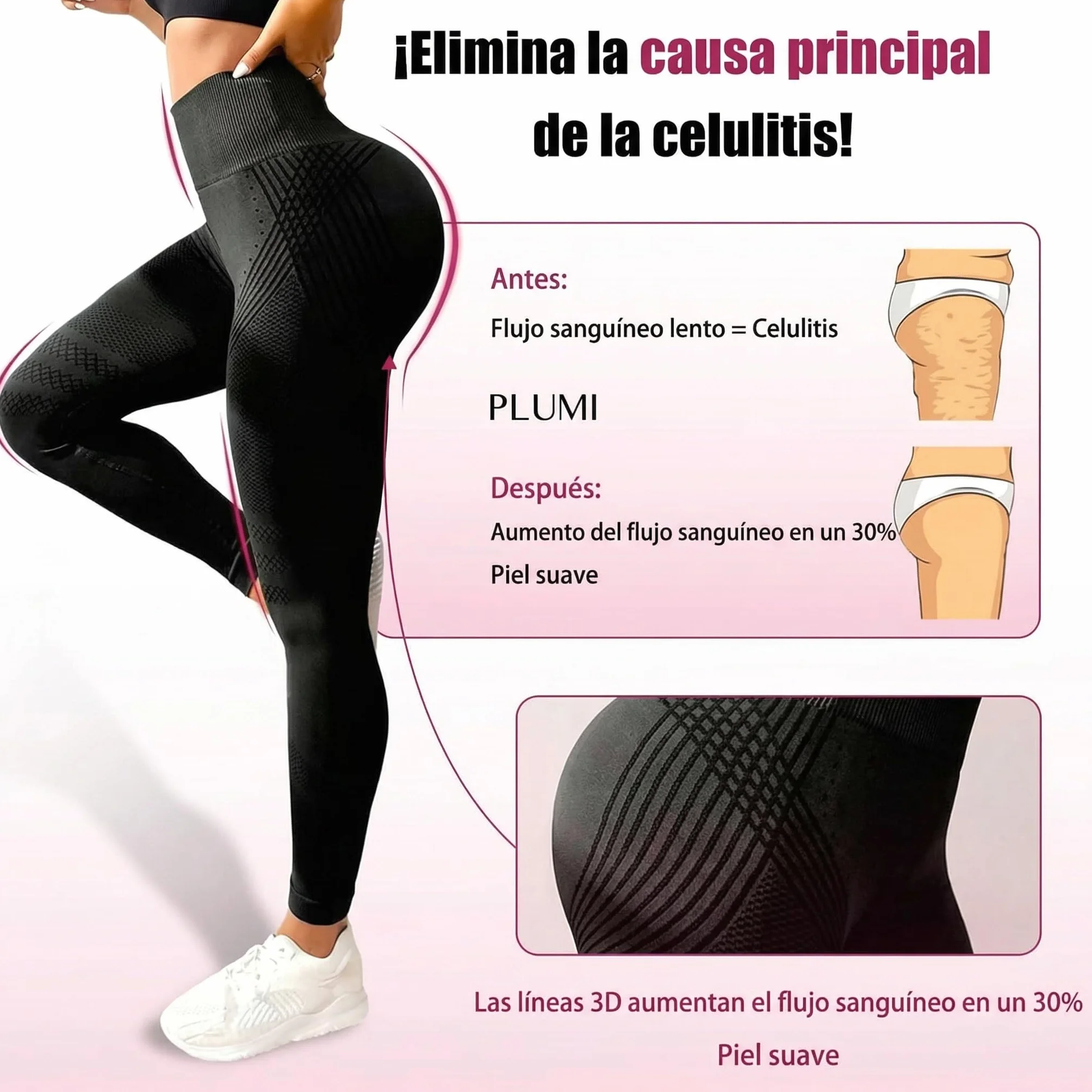 Genérico Leggins Anticeluliticos Mujer, 3D Leggins Deportivos Mujer Compresivos Lipedema, Celulitis Push Up, Redefine Tu Silueta Sin Esfuerzo Pantalones