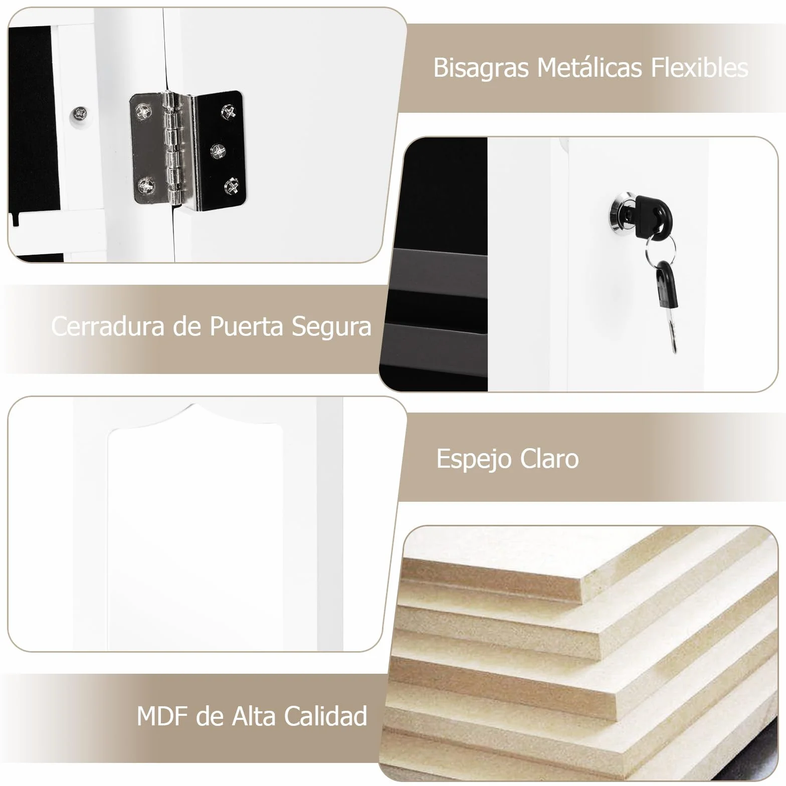 GIANTEX Armario de Joyas con Espejo de Cuerpo Entero, Armario Joyero con Cerradura y 5 LED, Montado en la Pared o en la Puerta, 36,5x11,5x120cm, para Pendientes, Anillos, Collares y Pulseras, Blanco