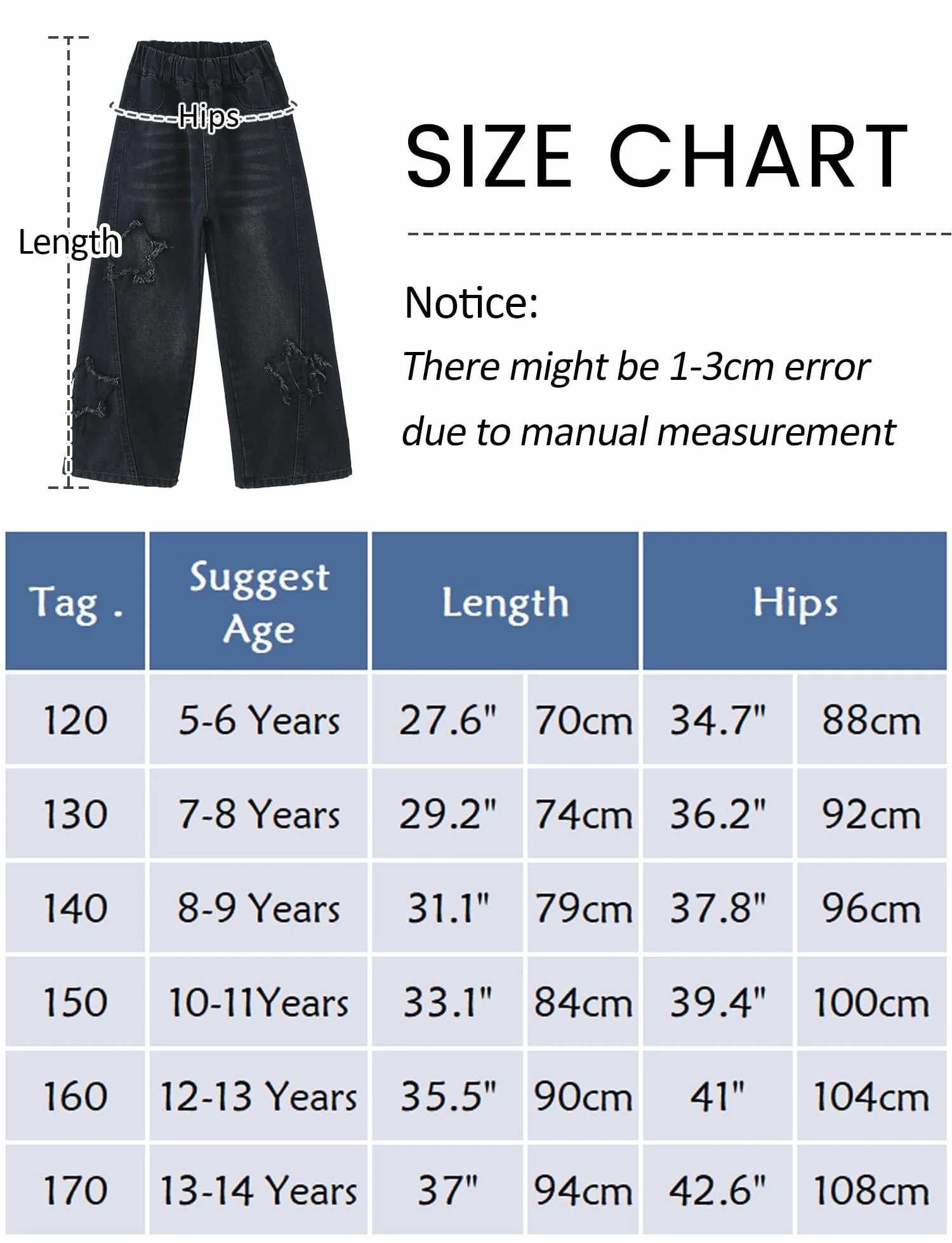 SEAUR Pantalones vaqueros para niña, pierna ancha, holgados, con cintura elástica Y2K, pantalones vaqueros con estampado de estrellas, para niños, 120-170 = (EU 110-164)