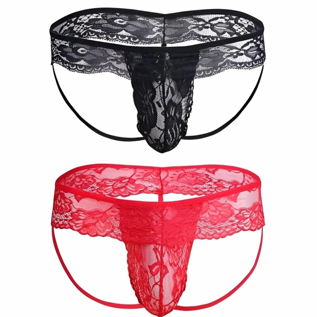 Tangas para hombre 2 juegos calzoncillos encaje discoteca
