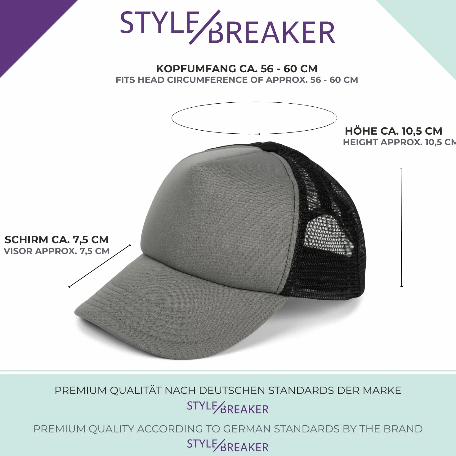 styleBREAKER Gorra de Camionero 5 Paneles Malla Transpirable Cierre Ajustable Clic